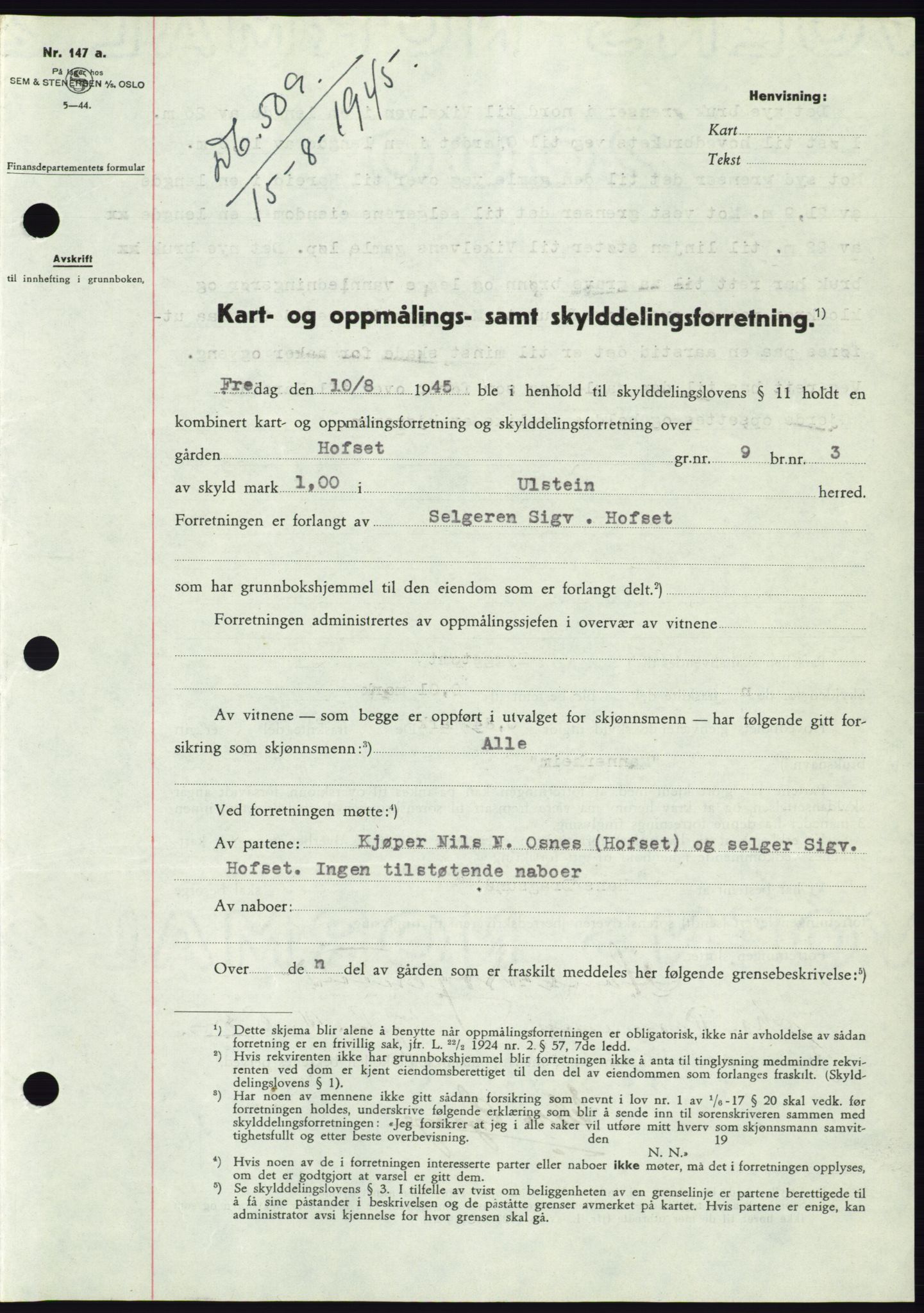 Søre Sunnmøre sorenskriveri, SAT/A-4122/1/2/2C/L0077: Pantebok nr. 3A, 1945-1946, Dagboknr: 509/1945
