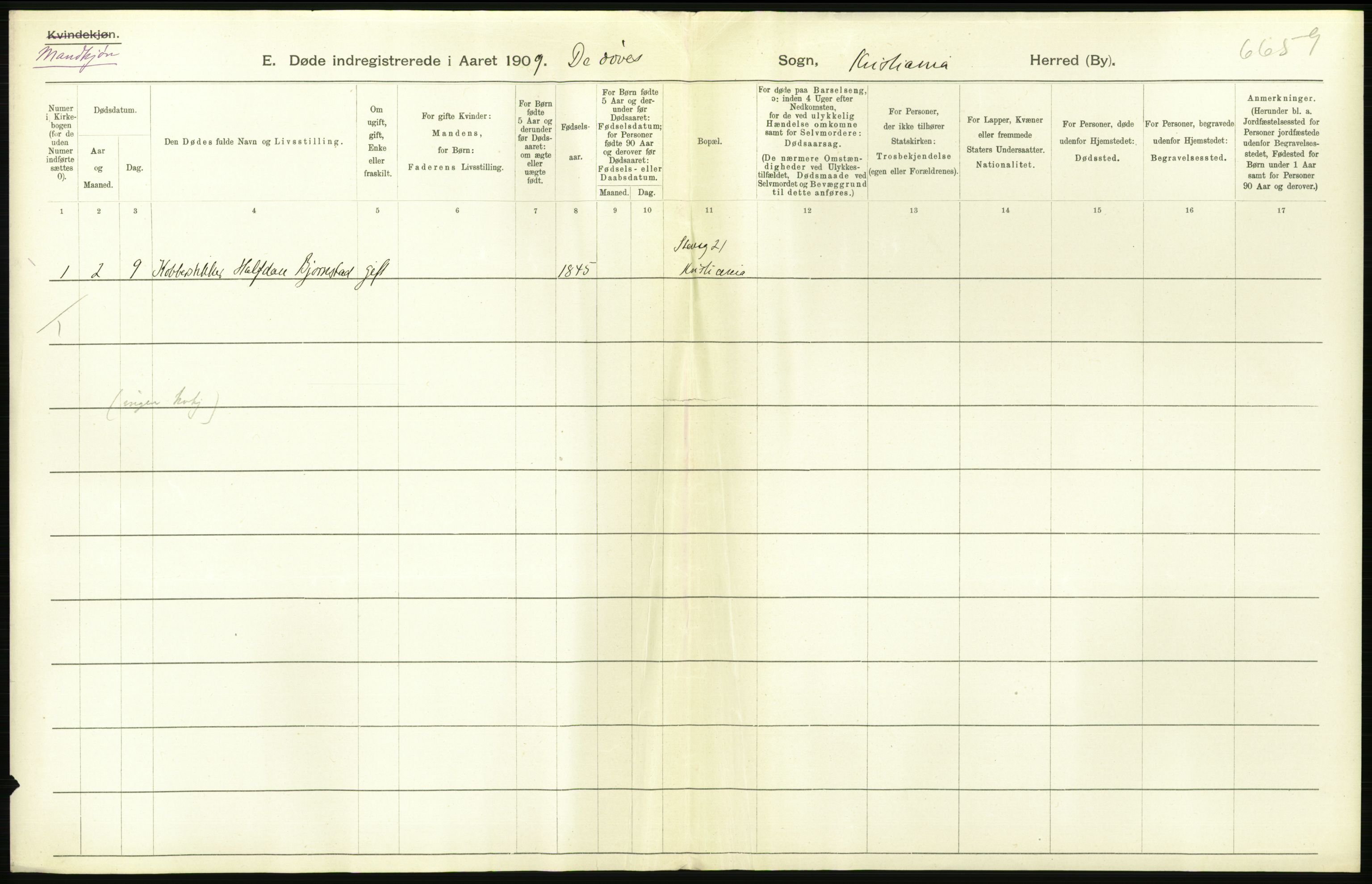 Statistisk sentralbyrå, Sosiodemografiske emner, Befolkning, RA/S-2228/D/Df/Dfa/Dfag/L0010: Kristiania: Døde, dødfødte., 1909, s. 210