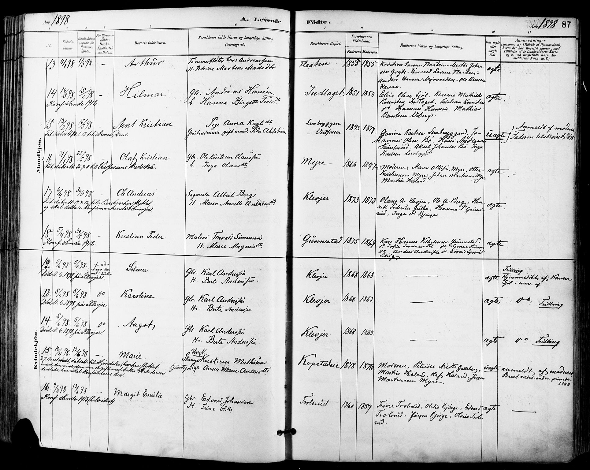 Sande Kirkebøker, AV/SAKO-A-53/F/Fa/L0007: Ministerialbok nr. 7, 1888-1903, s. 87