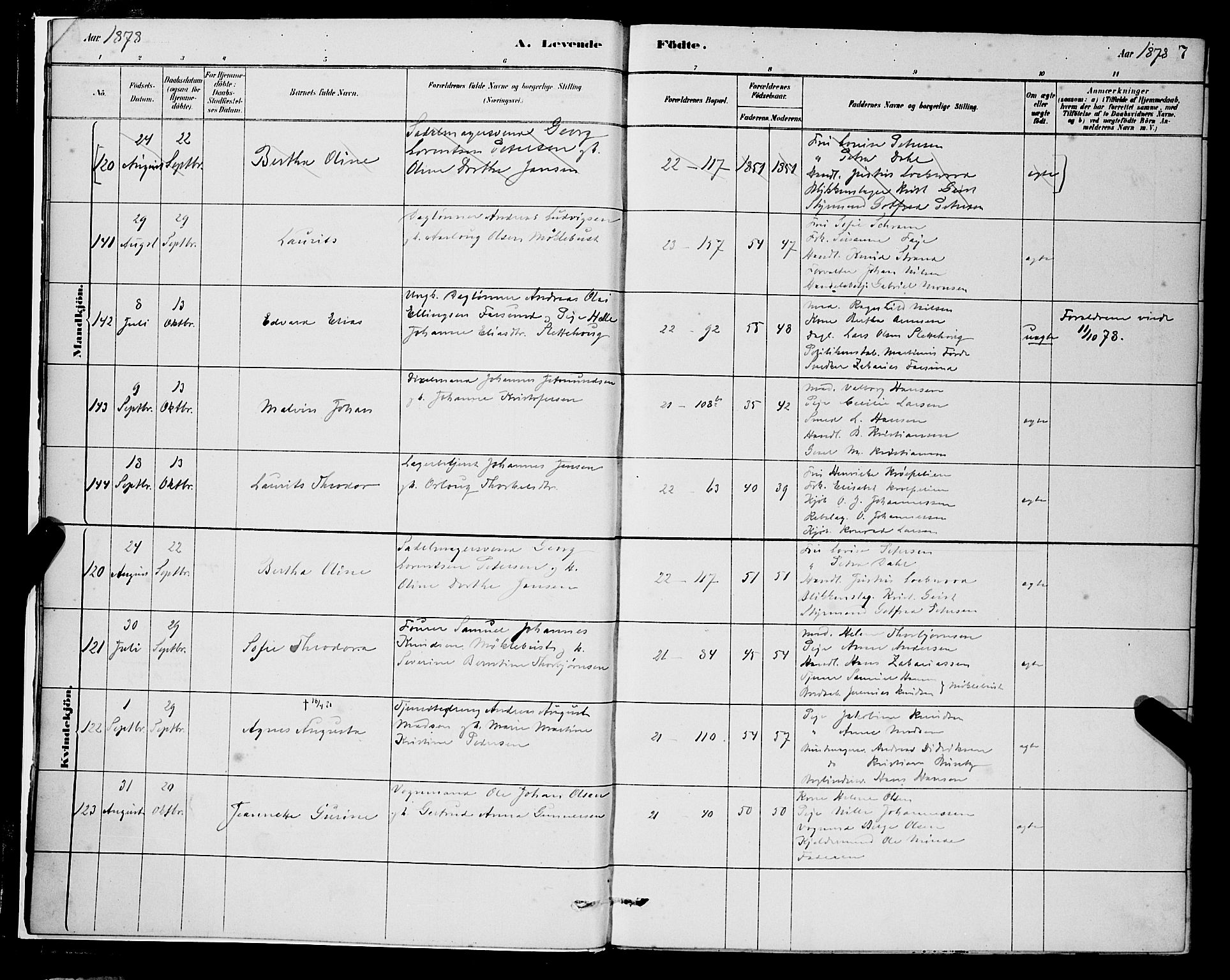 Korskirken sokneprestembete, AV/SAB-A-76101/H/Hab: Klokkerbok nr. B 8, 1878-1887, s. 7