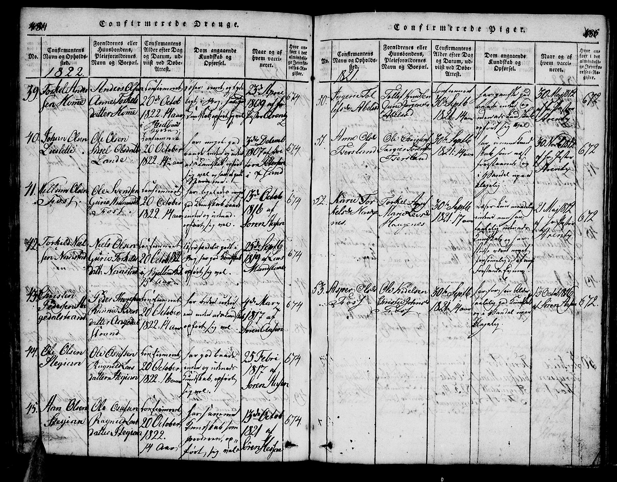 Bjelland sokneprestkontor, SAK/1111-0005/F/Fa/Faa/L0002: Ministerialbok nr. A 2, 1816-1866, s. 484-485