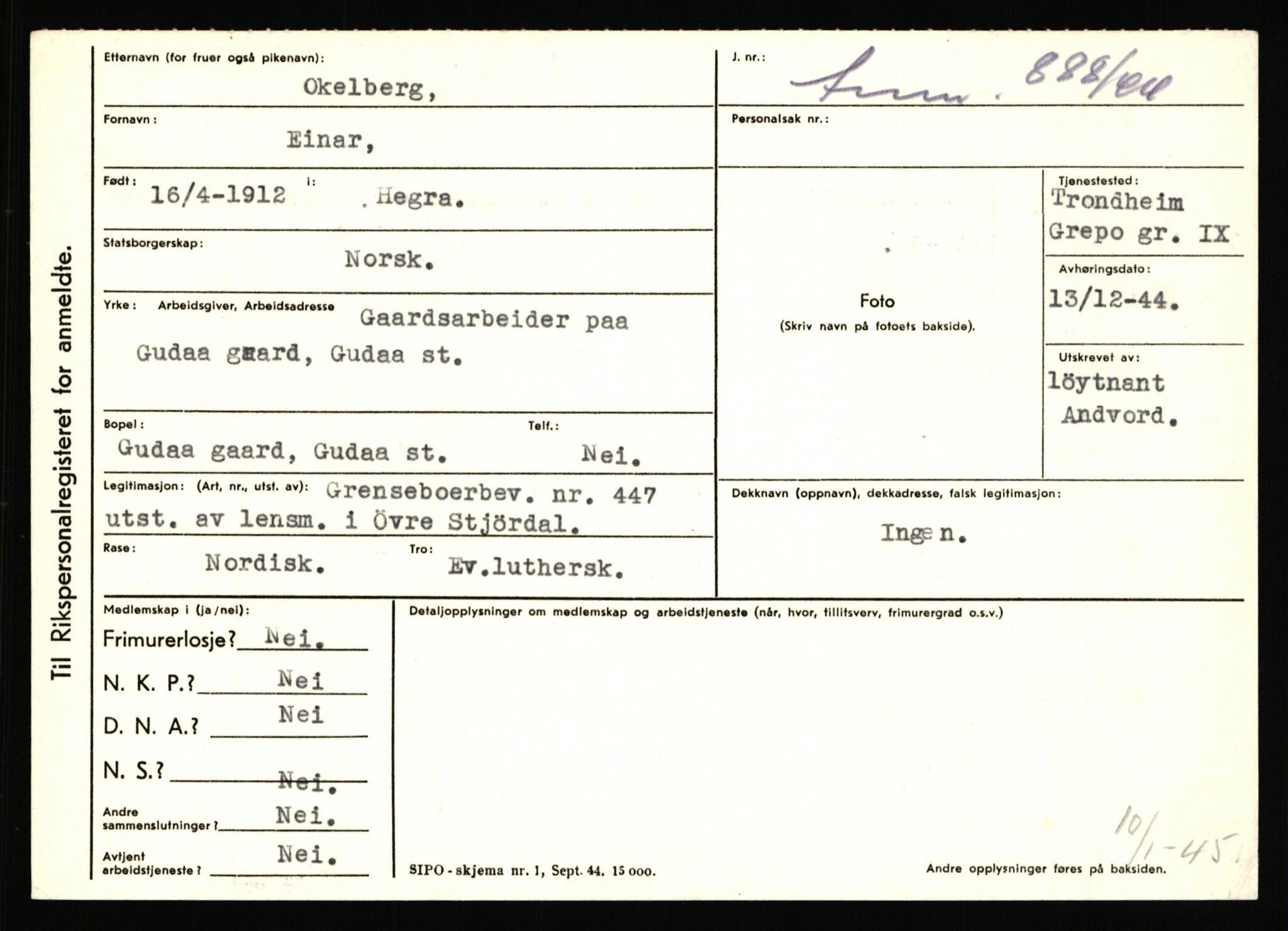 Statspolitiet - Hovedkontoret / Osloavdelingen, AV/RA-S-1329/C/Ca/L0012: Oanæs - Quistgaard	, 1943-1945, s. 165