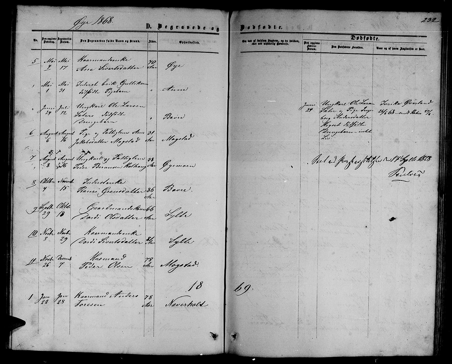 Ministerialprotokoller, klokkerbøker og fødselsregistre - Møre og Romsdal, AV/SAT-A-1454/595/L1051: Klokkerbok nr. 595C03, 1866-1891, s. 232