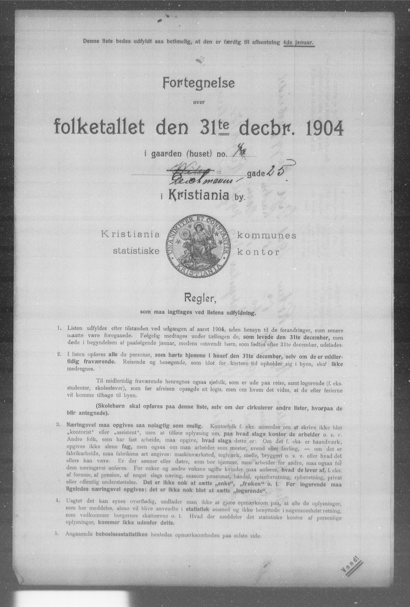 OBA, Kommunal folketelling 31.12.1904 for Kristiania kjøpstad, 1904, s. 3152