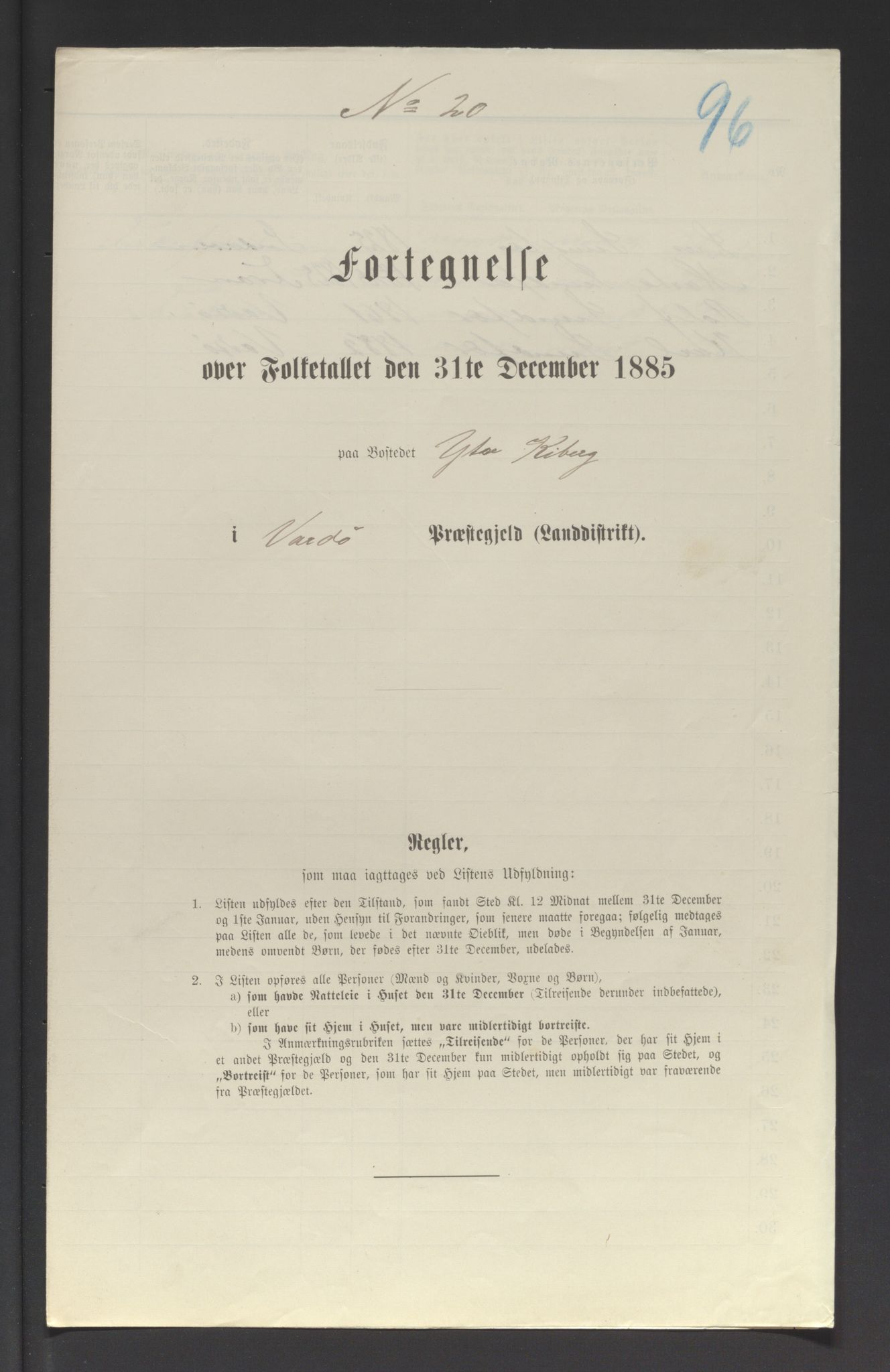 SATØ, Folketelling 1885 for 2028 Vardø herred, 1885, s. 96a