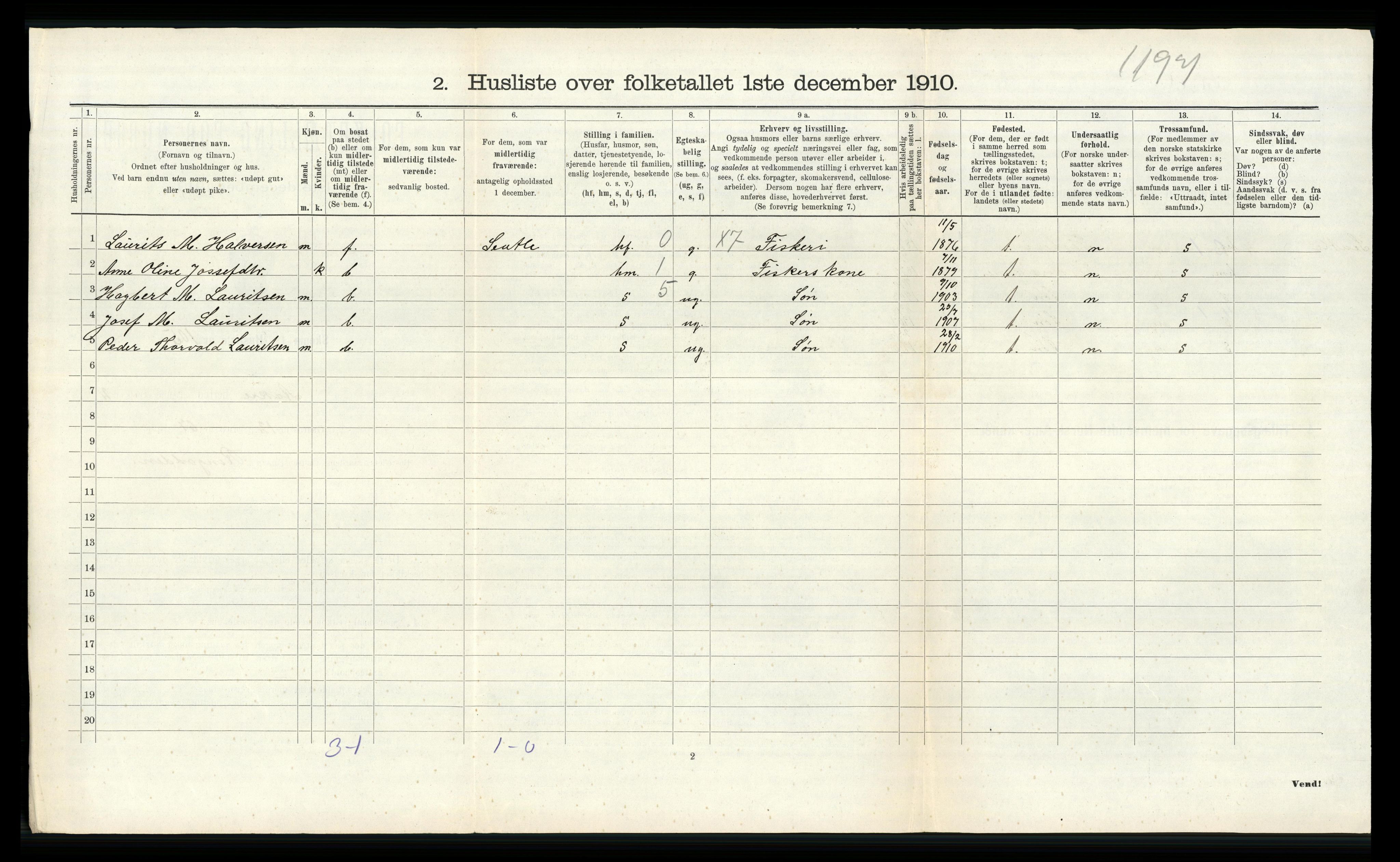 RA, Folketelling 1910 for 1149 Åkra herred, 1910, s. 491