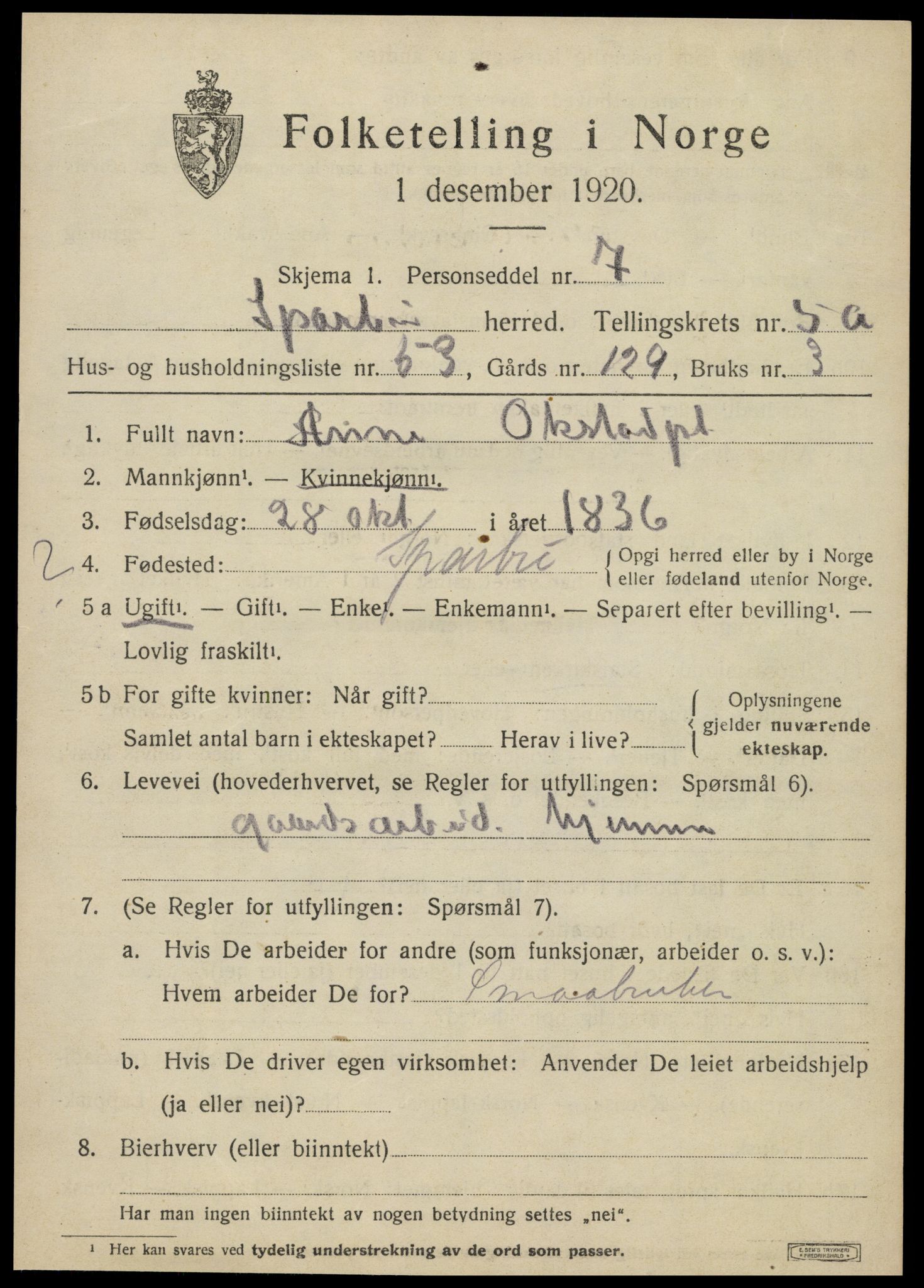 SAT, Folketelling 1920 for 1731 Sparbu herred, 1920, s. 6807