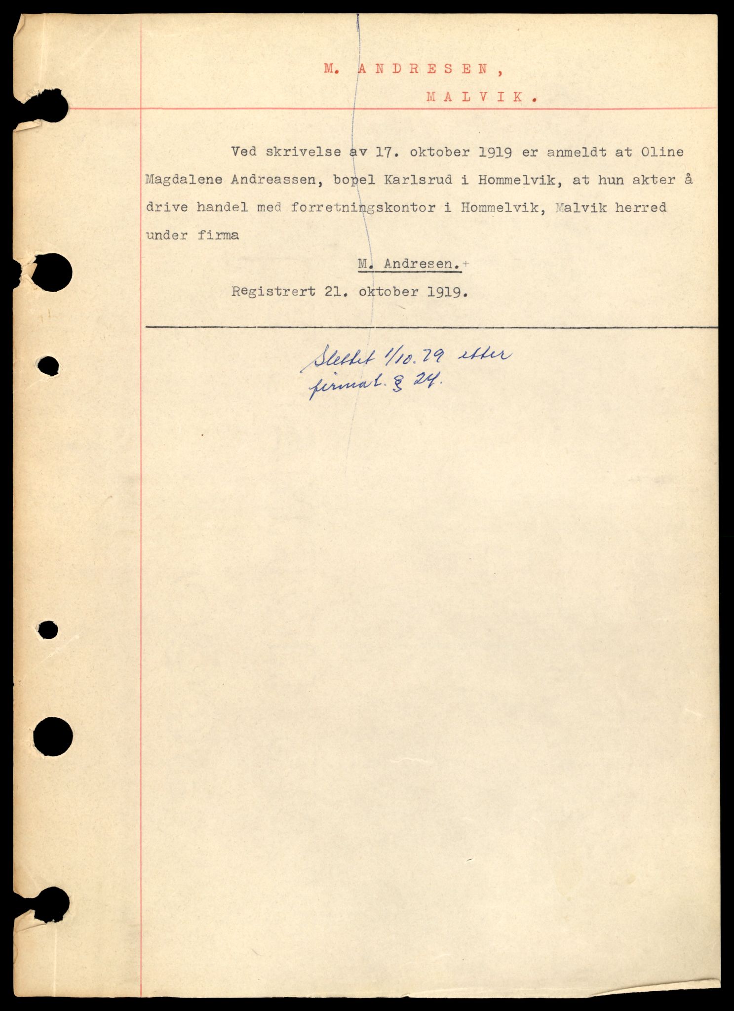 Midt-Trøndelag sorenskriveri, AV/SAT-A-0016/2/J/Jc/Jcd/L0001: Enkeltmannsforetak og ansvarlige selskap, A-Å, 1944-1990, s. 1