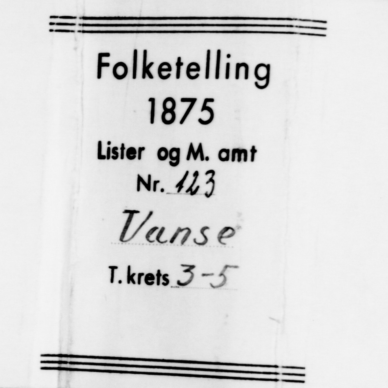 SAK, Folketelling 1875 for 1041L Vanse prestegjeld, Vanse sokn og Farsund landsokn, 1875, s. 488