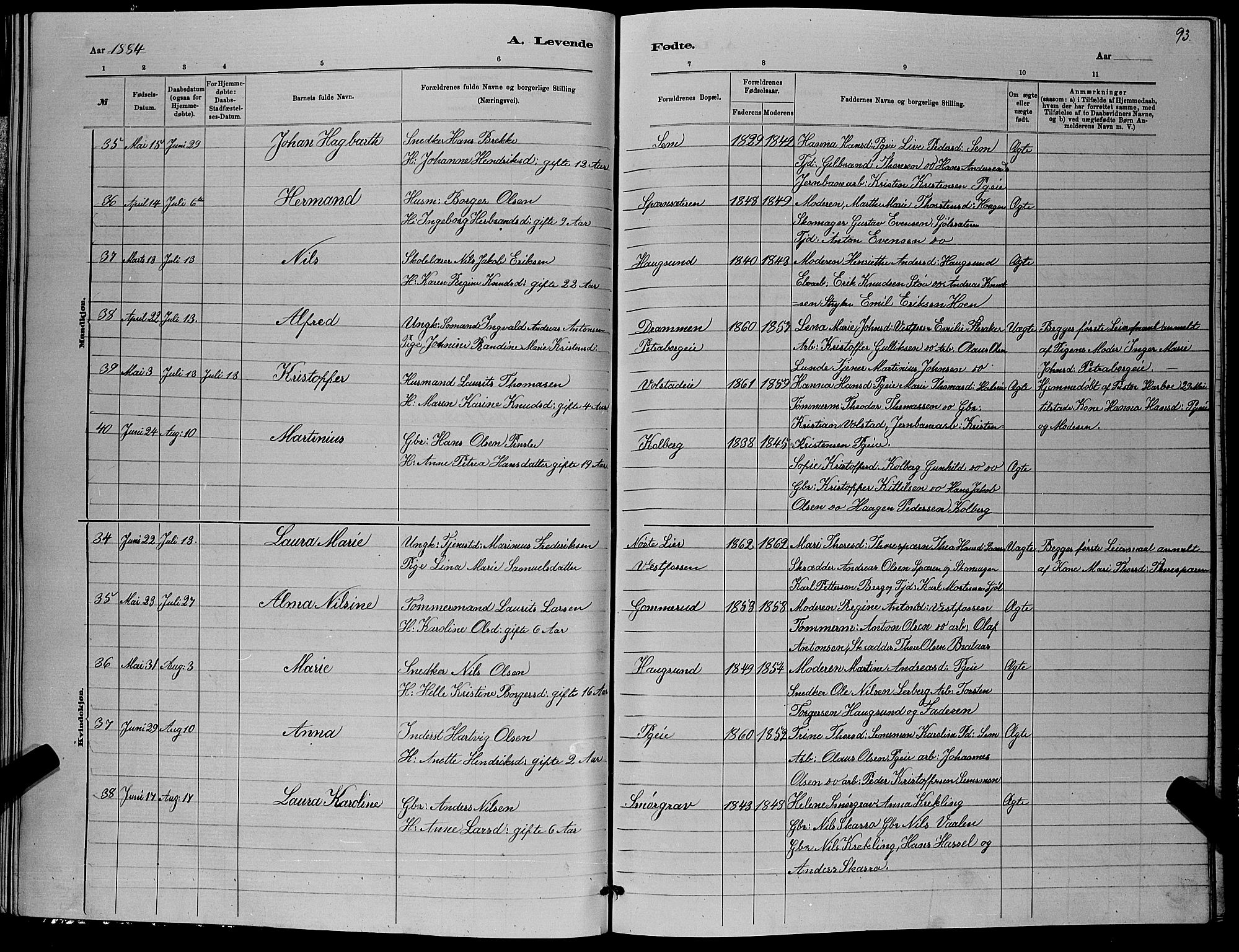 Eiker kirkebøker, AV/SAKO-A-4/G/Ga/L0005: Klokkerbok nr. I 5, 1878-1887, s. 93