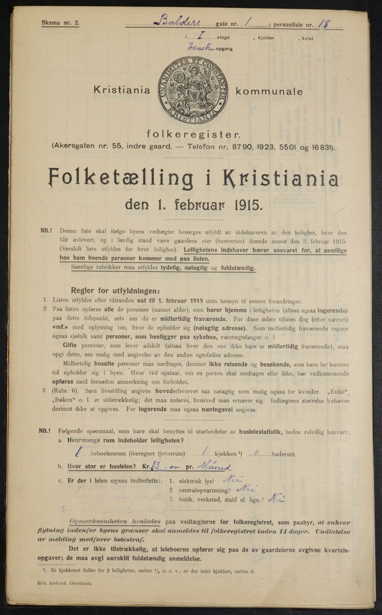 OBA, Kommunal folketelling 1.2.1915 for Kristiania, 1915, s. 3107