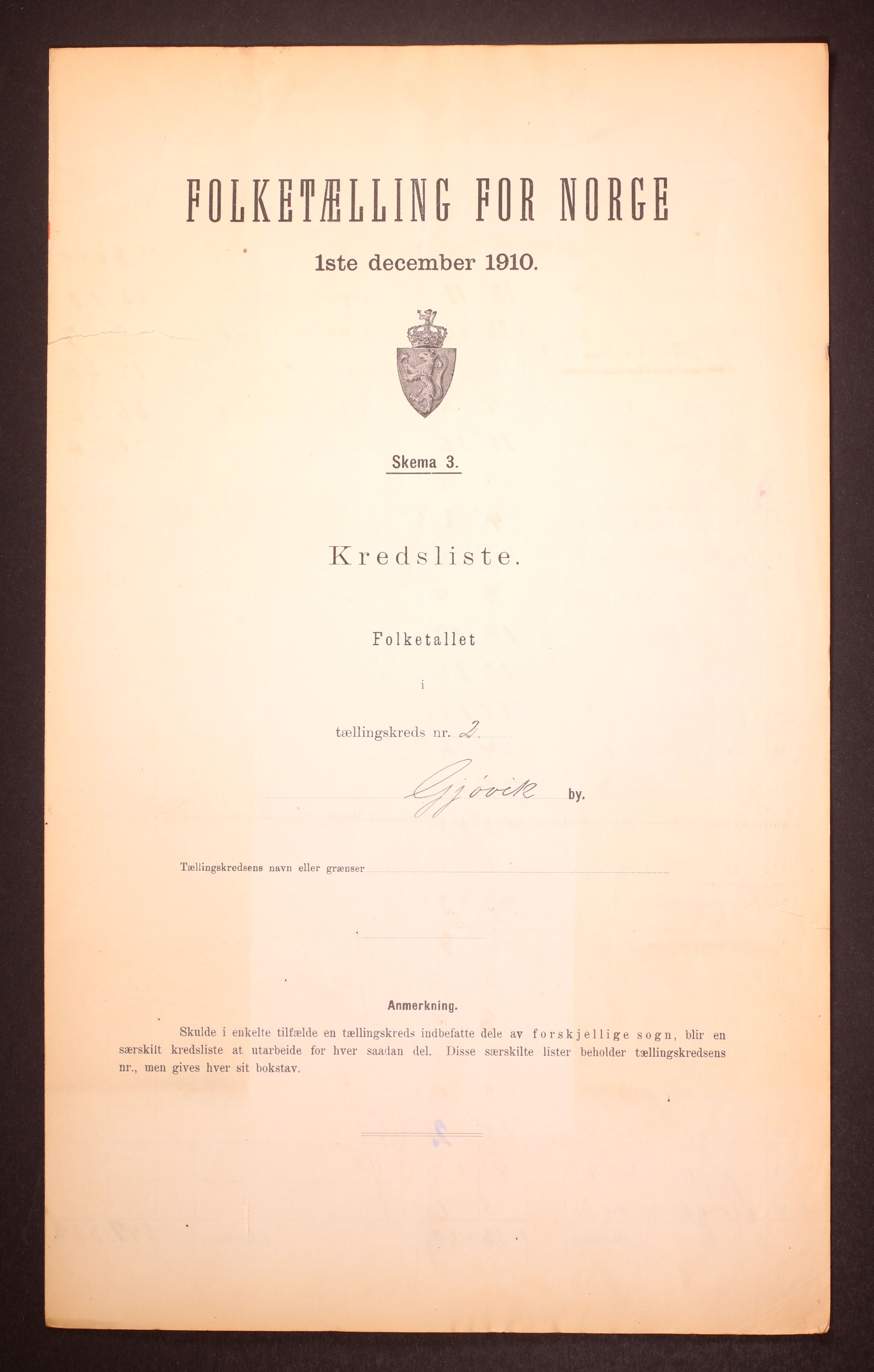 RA, Folketelling 1910 for 0502 Gjøvik kjøpstad, 1910, s. 7