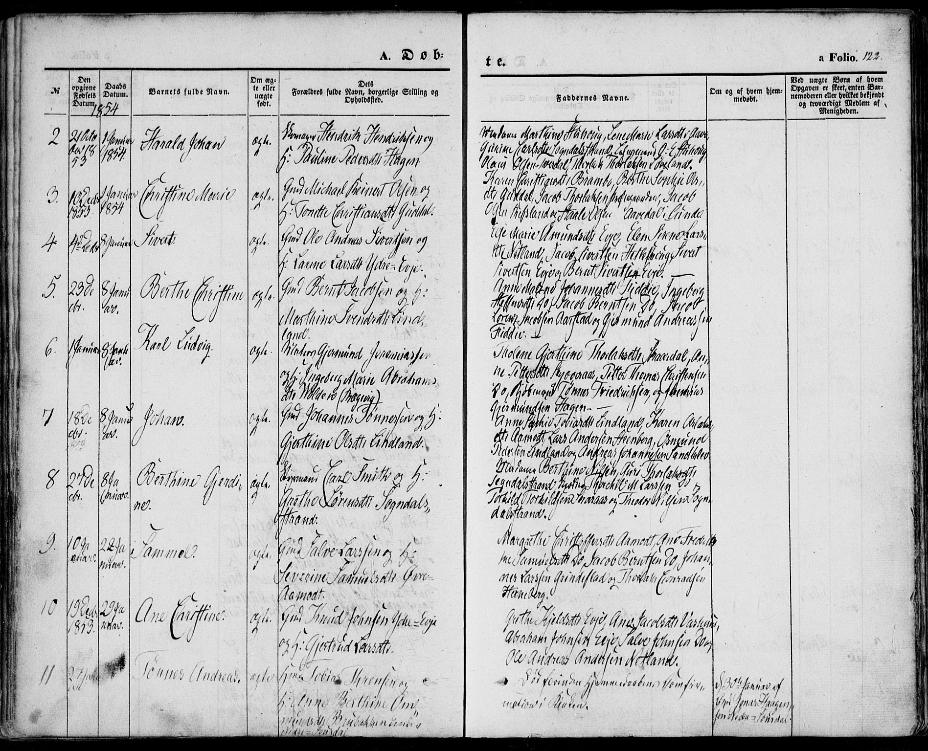 Sokndal sokneprestkontor, AV/SAST-A-101808: Ministerialbok nr. A 8.1, 1842-1857, s. 122
