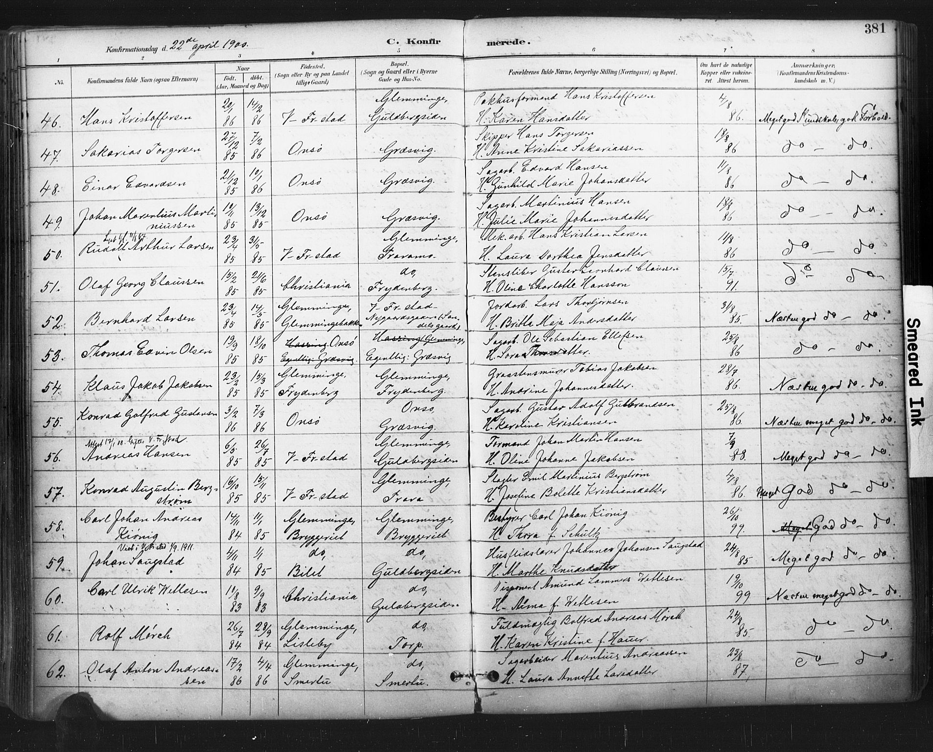 Glemmen prestekontor Kirkebøker, AV/SAO-A-10908/F/Fa/L0013: Ministerialbok nr. 13, 1892-1907, s. 381