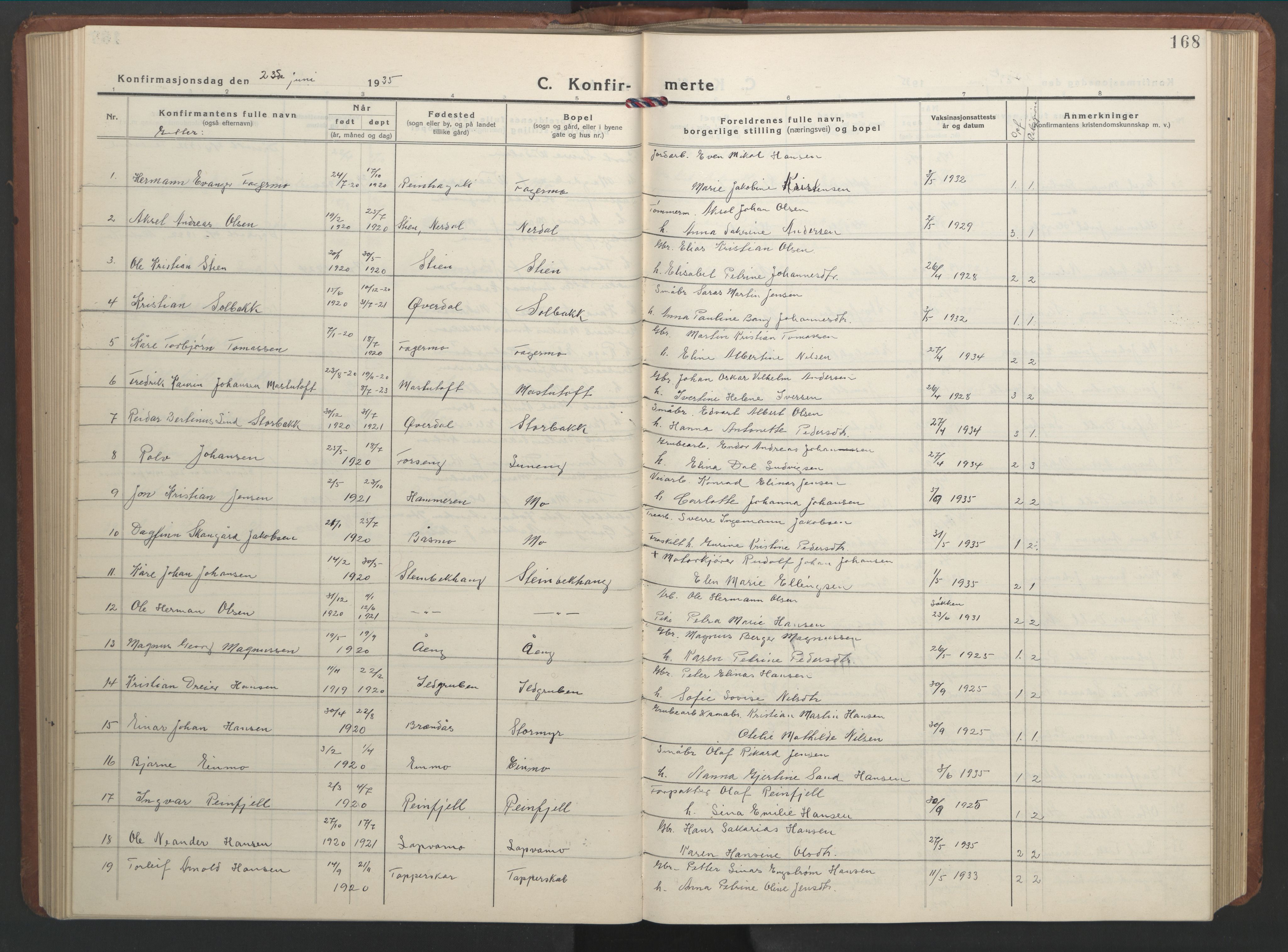 Ministerialprotokoller, klokkerbøker og fødselsregistre - Nordland, AV/SAT-A-1459/827/L0425: Klokkerbok nr. 827C14, 1931-1946, s. 168