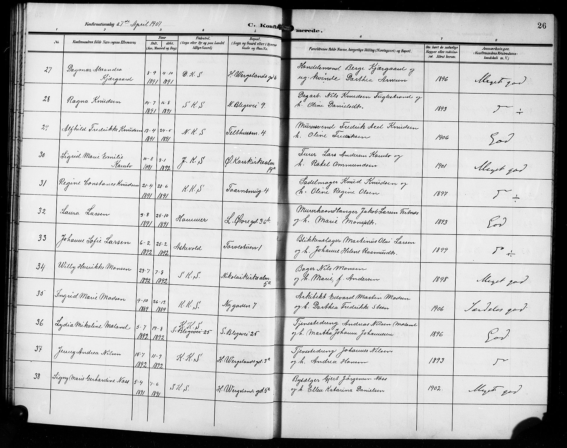 Korskirken sokneprestembete, AV/SAB-A-76101/H/Hab: Klokkerbok nr. C 5, 1906-1918, s. 26