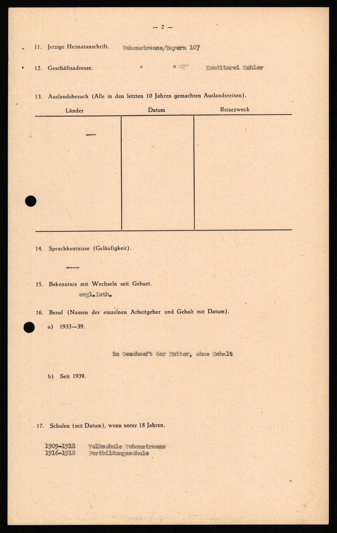 Forsvaret, Forsvarets overkommando II, RA/RAFA-3915/D/Db/L0017: CI Questionaires. Tyske okkupasjonsstyrker i Norge. Tyskere., 1945-1946, s. 424
