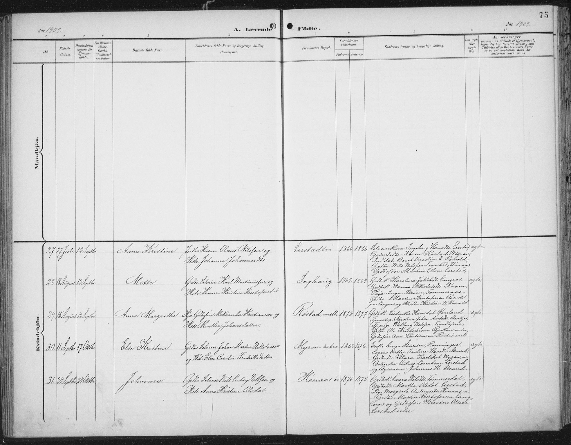 Ministerialprotokoller, klokkerbøker og fødselsregistre - Nord-Trøndelag, SAT/A-1458/701/L0011: Ministerialbok nr. 701A11, 1899-1915, s. 75