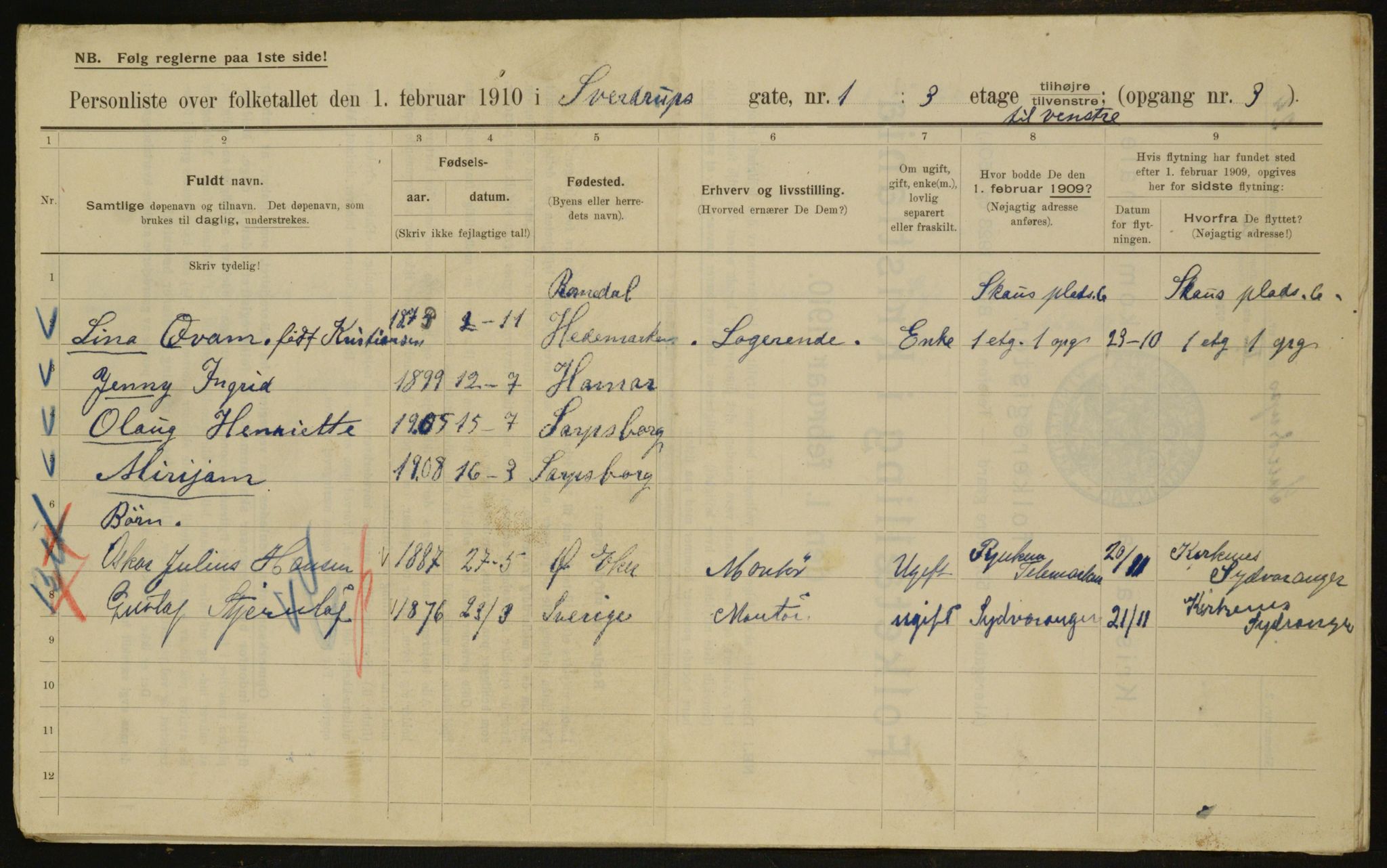 OBA, Kommunal folketelling 1.2.1910 for Kristiania, 1910, s. 99465