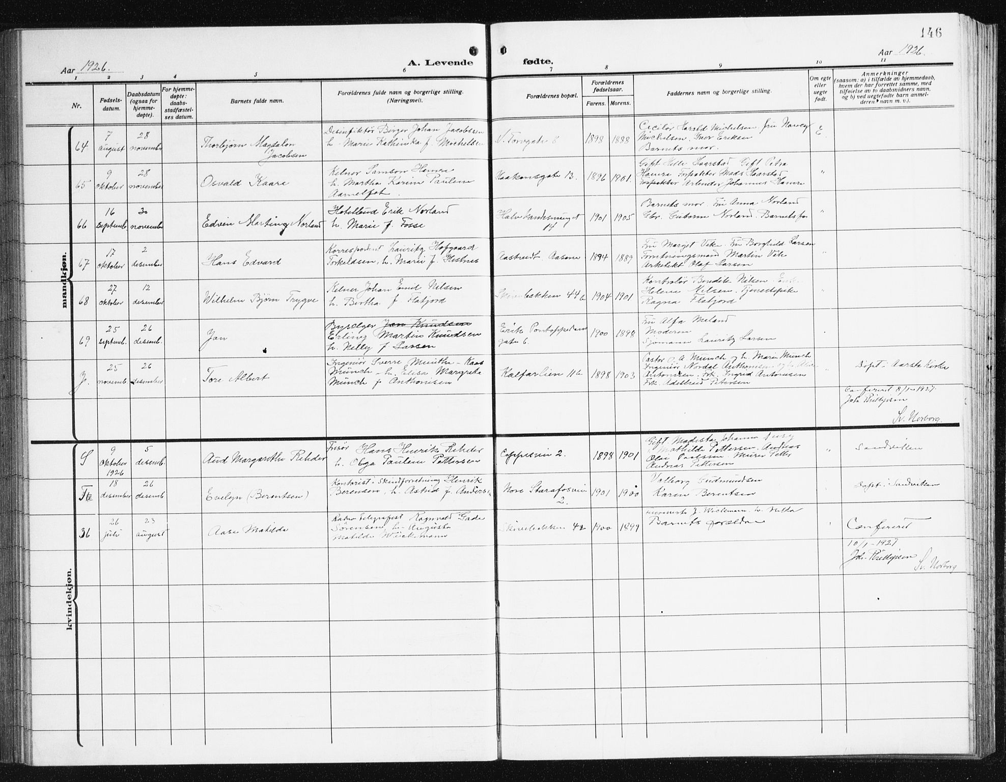 Domkirken sokneprestembete, AV/SAB-A-74801/H/Hab/L0018: Klokkerbok nr. B 11, 1915-1942, s. 146
