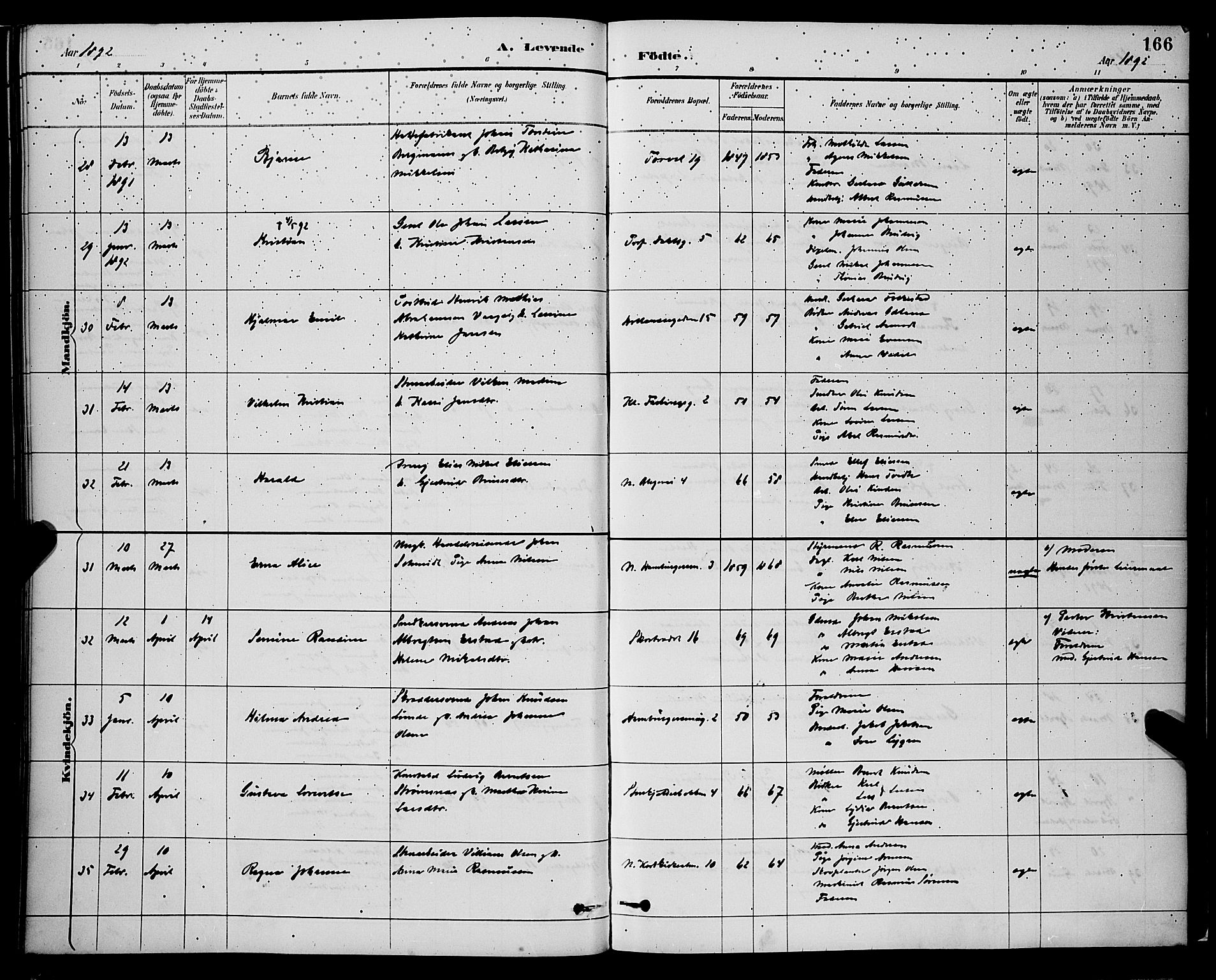 Korskirken sokneprestembete, AV/SAB-A-76101/H/Hab: Klokkerbok nr. B 9, 1887-1896, s. 166