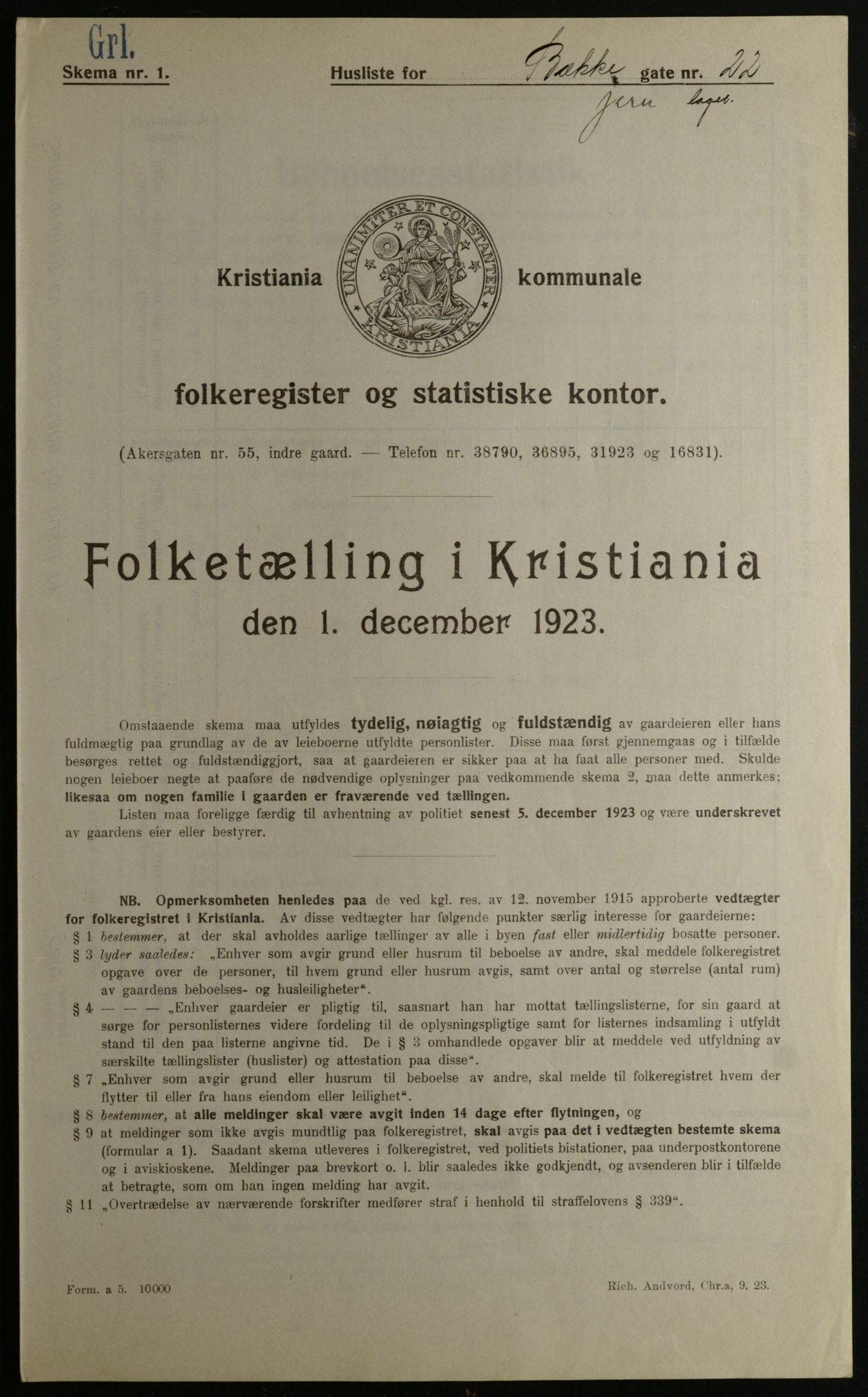 OBA, Kommunal folketelling 1.12.1923 for Kristiania, 1923, s. 12588