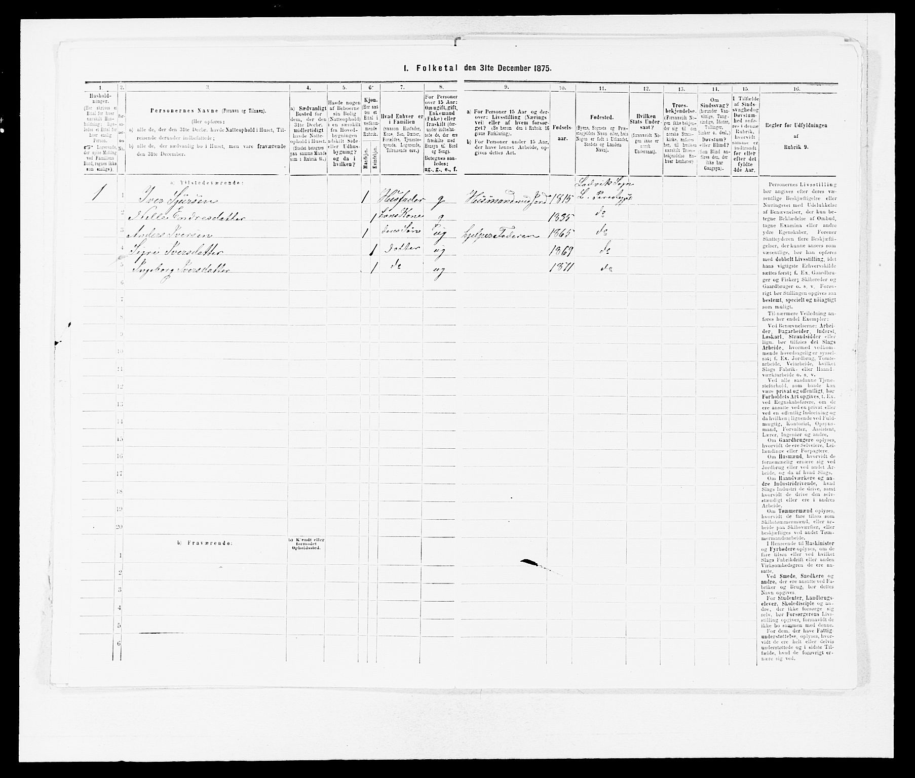 SAB, Folketelling 1875 for 1415P Lavik prestegjeld, 1875, s. 229