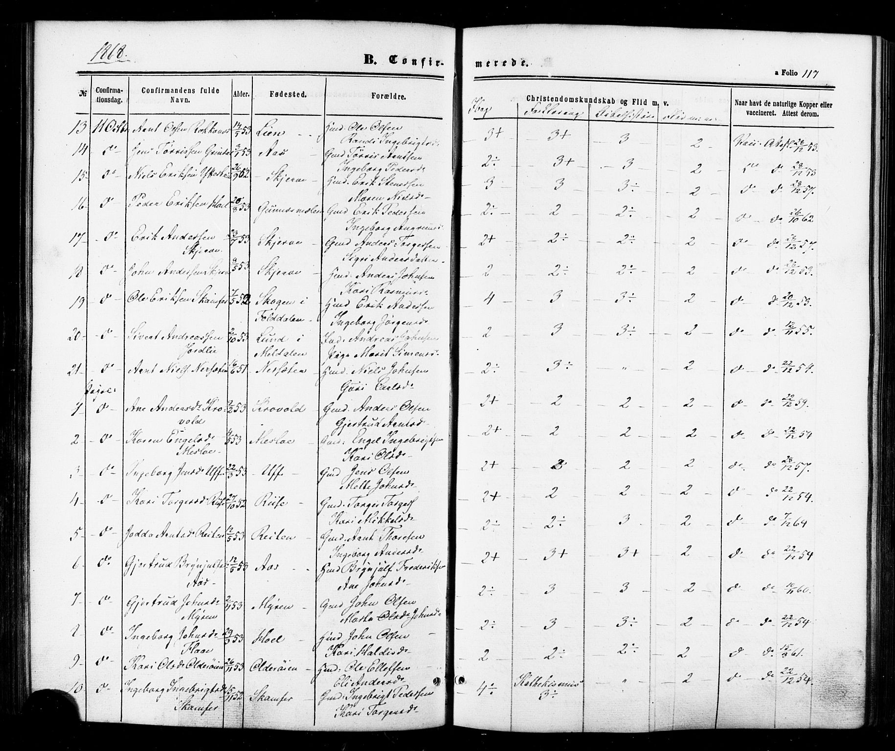 Ministerialprotokoller, klokkerbøker og fødselsregistre - Sør-Trøndelag, AV/SAT-A-1456/674/L0870: Ministerialbok nr. 674A02, 1861-1879, s. 117