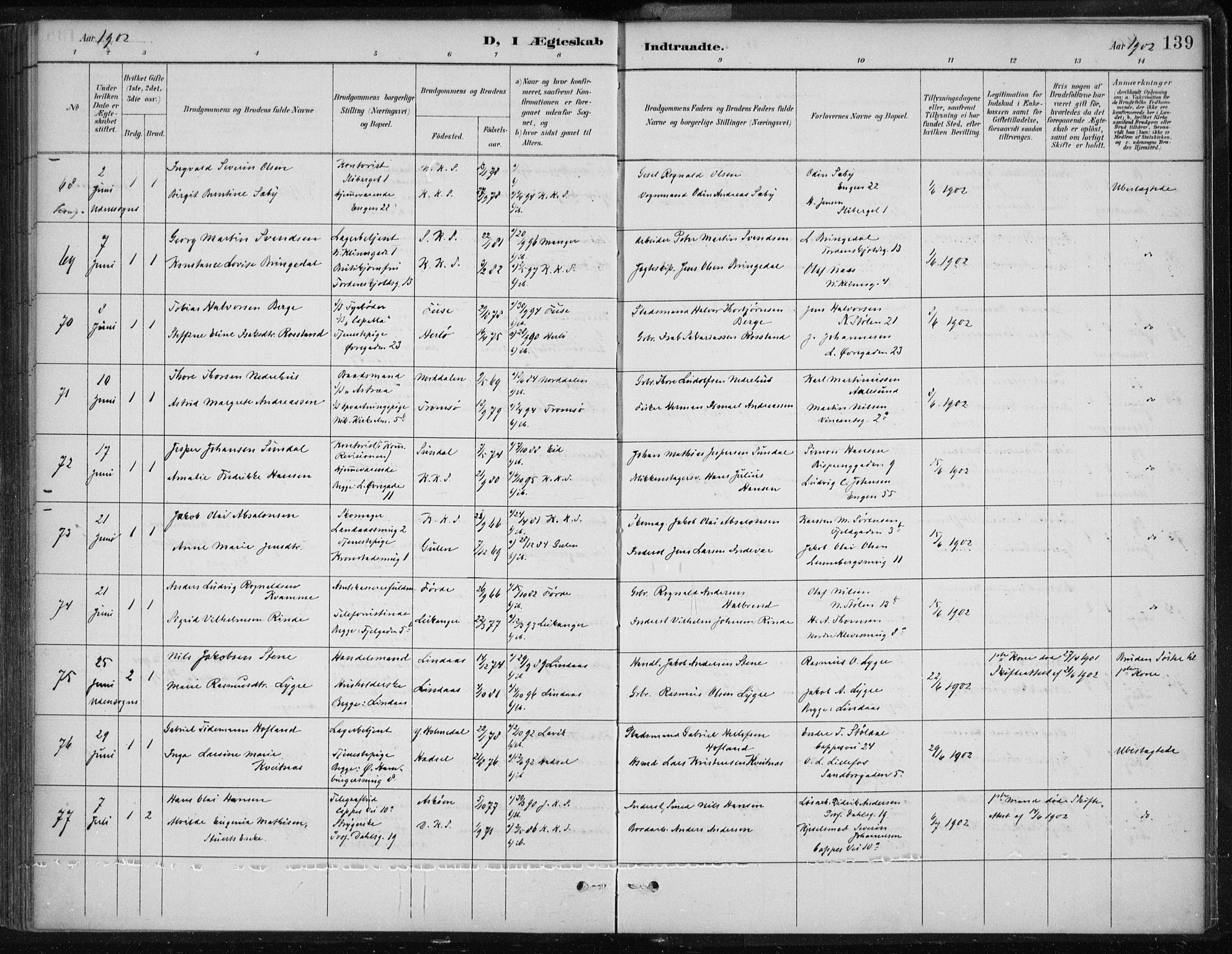 Korskirken sokneprestembete, SAB/A-76101/H/Hab: Klokkerbok nr. D 3, 1887-1906, s. 139