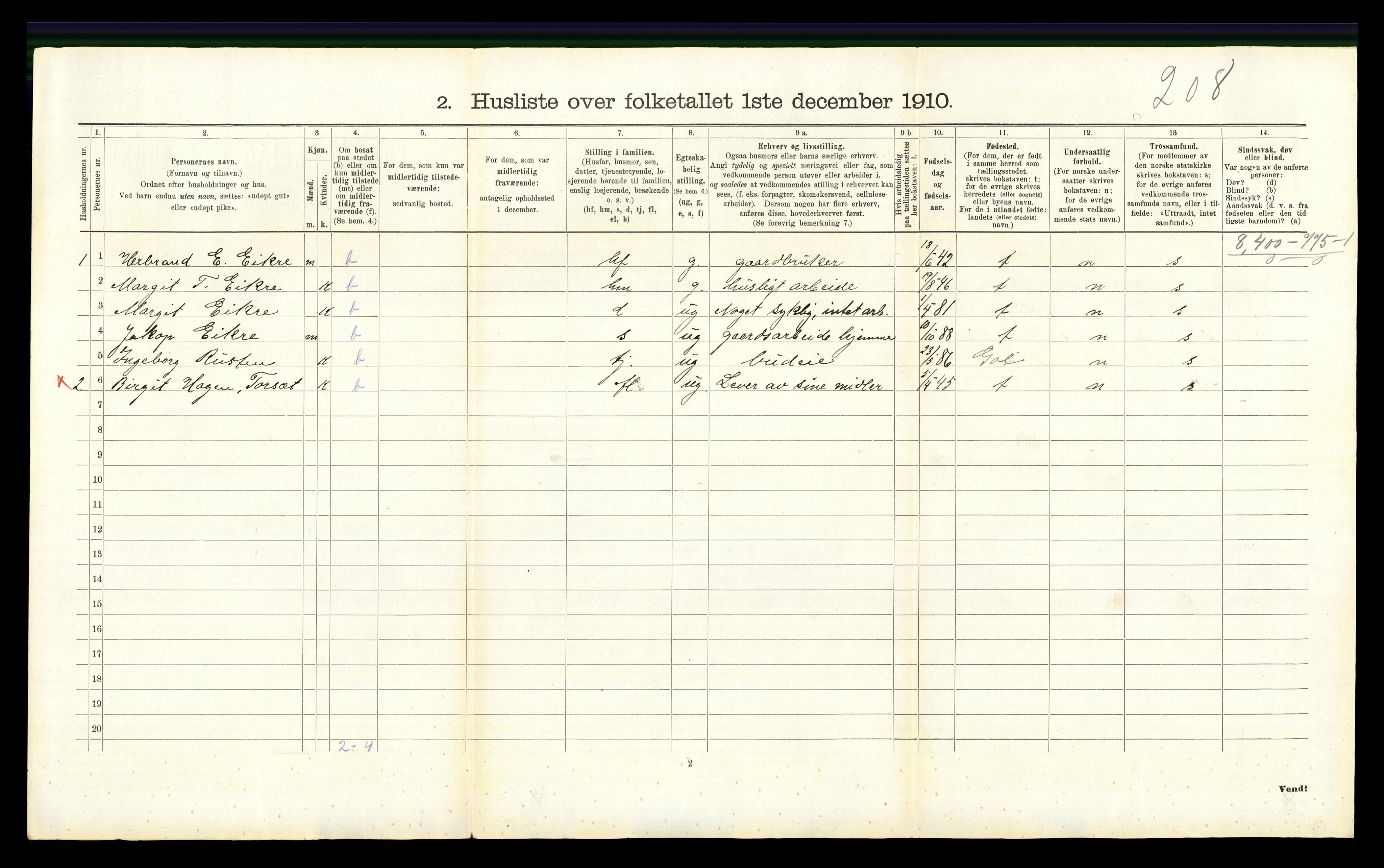 RA, Folketelling 1910 for 0618 Hemsedal herred, 1910, s. 107