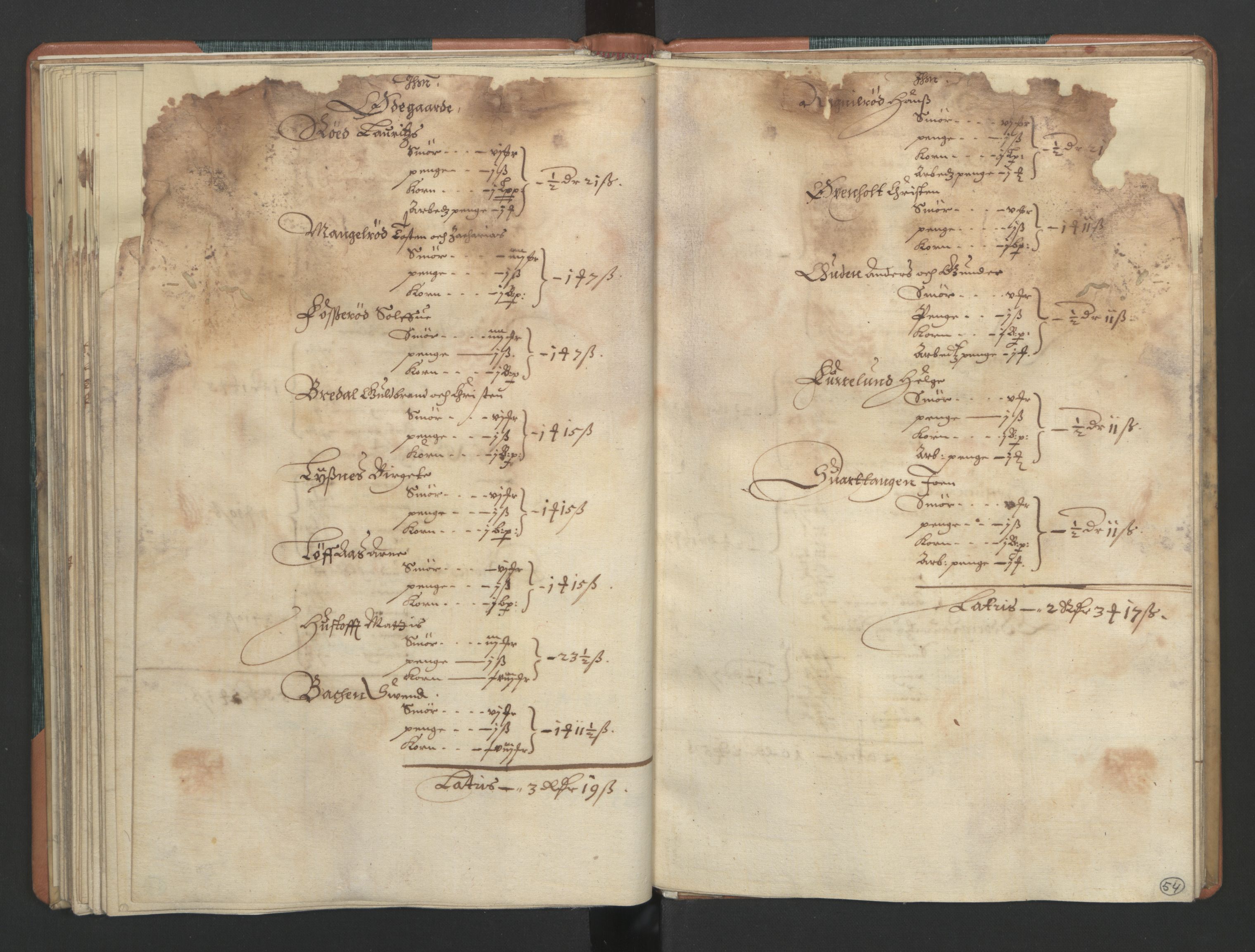 Rentekammeret inntil 1814, Realistisk ordnet avdeling, RA/EA-4070/L/L0015/0002: Tønsberg lagdømme. Brunla len: / Brunla len. Kronens jordebok, 1661, s. 53b-54a