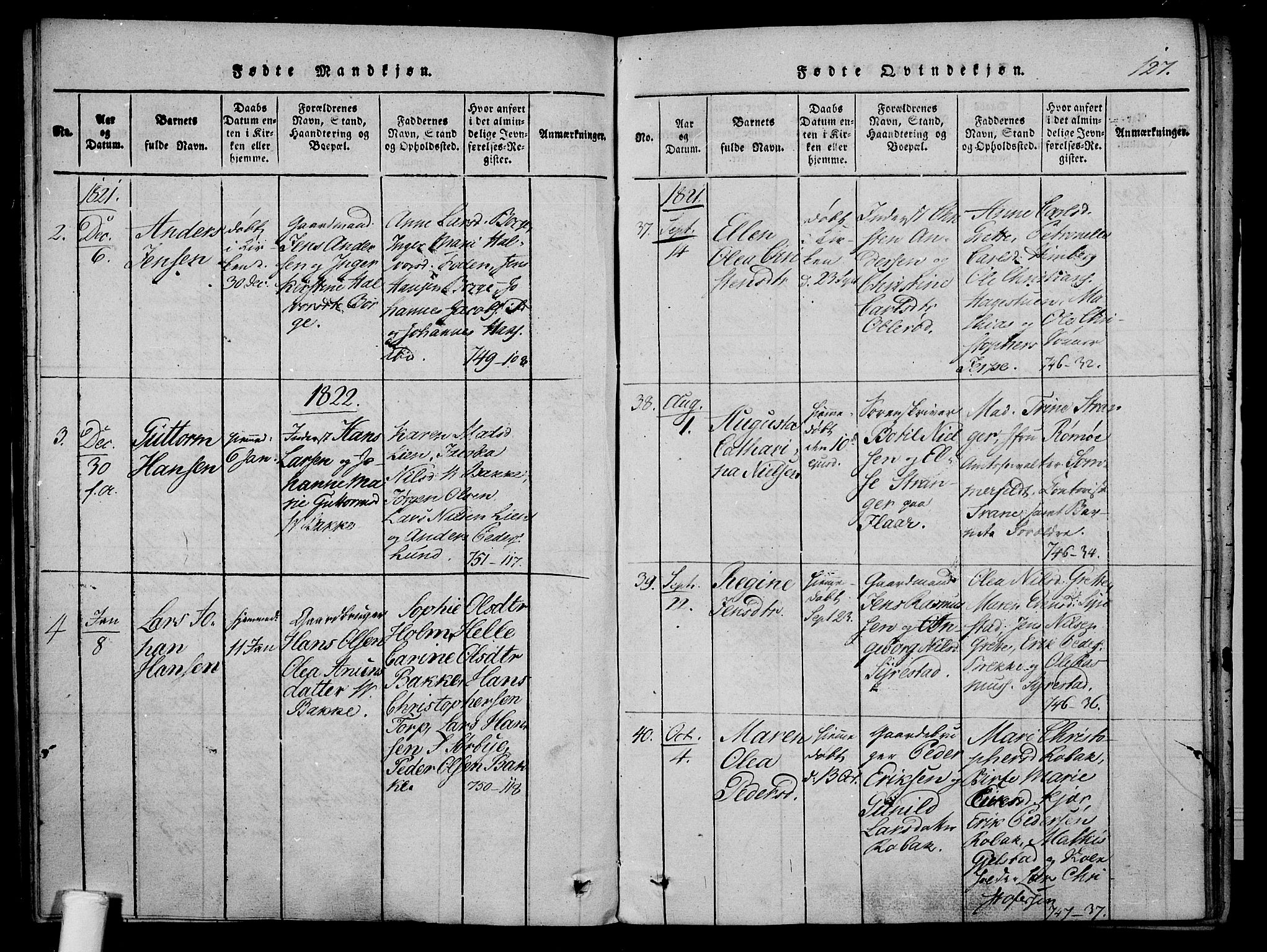 Våle kirkebøker, AV/SAKO-A-334/F/Fa/L0007: Ministerialbok nr. I 7, 1814-1824, s. 126-127