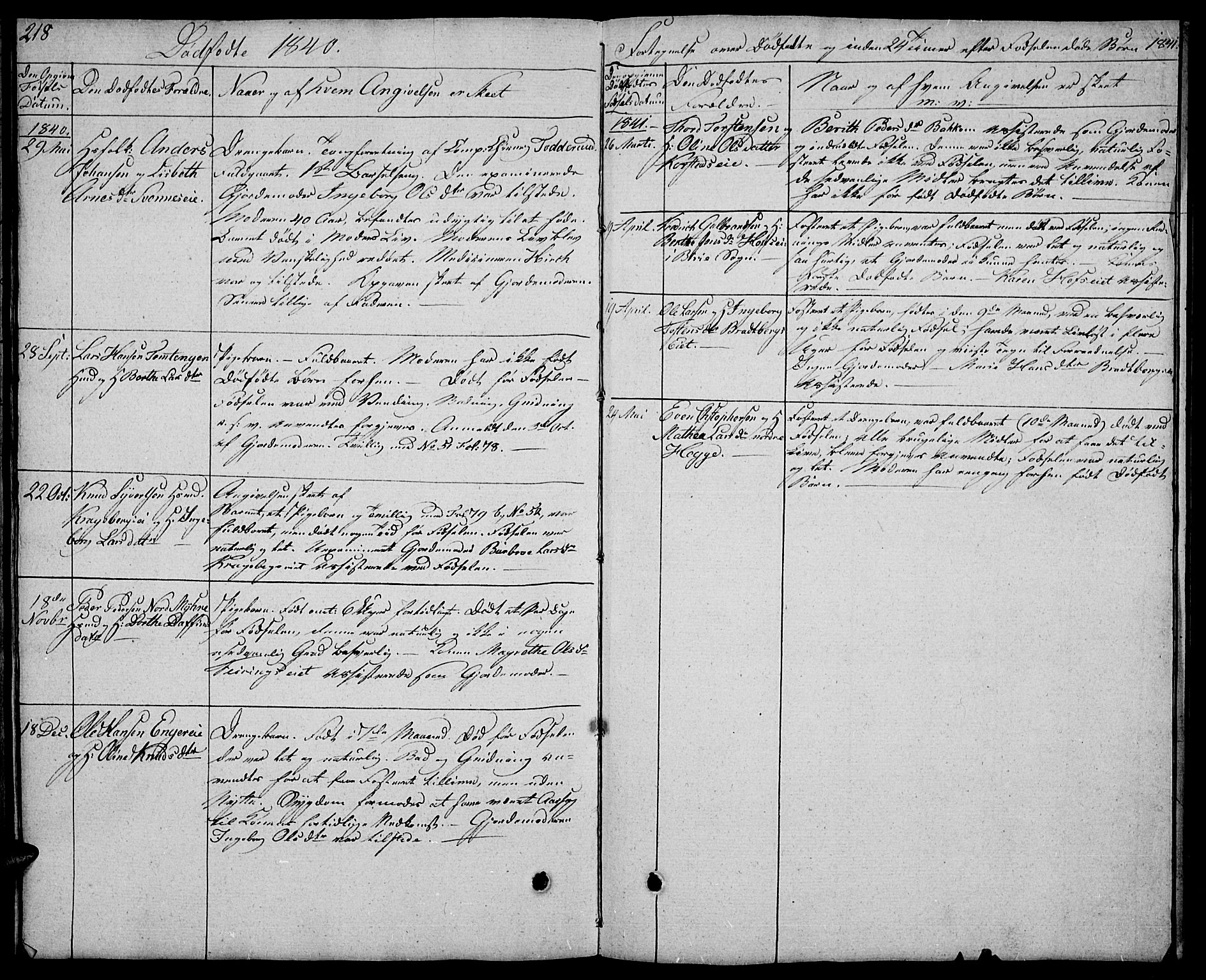 Biri prestekontor, AV/SAH-PREST-096/H/Ha/Hab/L0002: Klokkerbok nr. 2, 1828-1842, s. 218