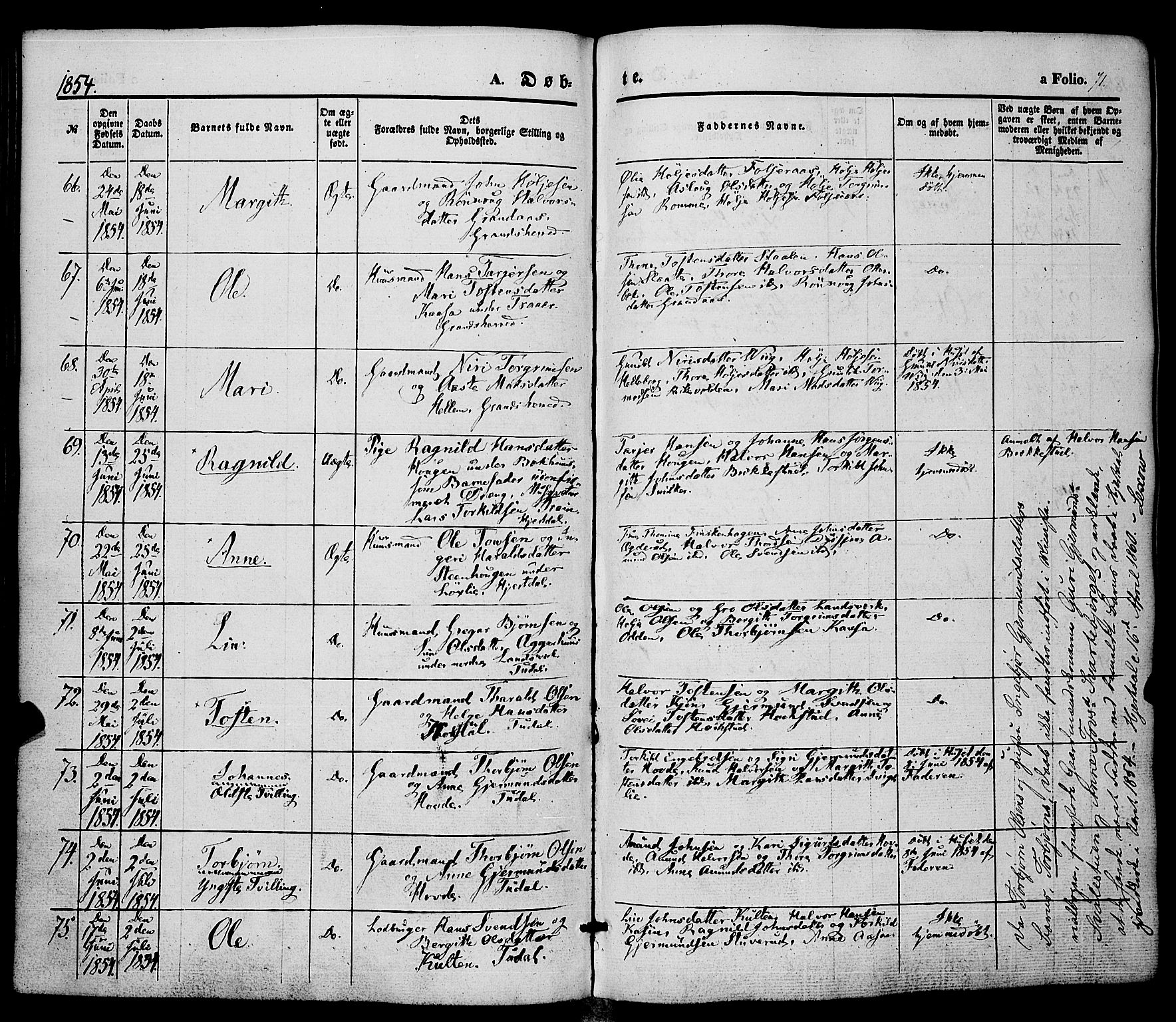 Hjartdal kirkebøker, AV/SAKO-A-270/F/Fa/L0008: Ministerialbok nr. I 8, 1844-1859, s. 71