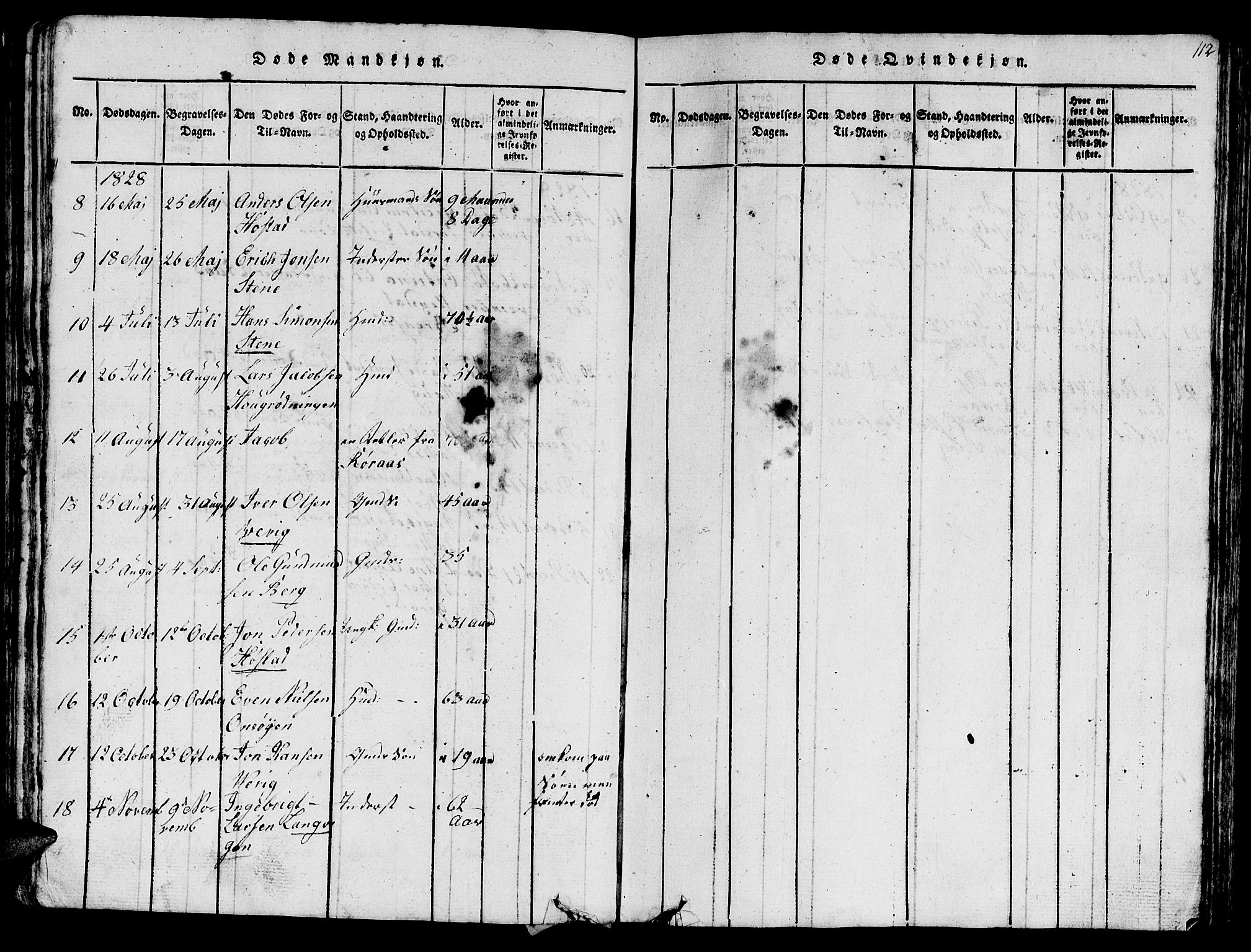 Ministerialprotokoller, klokkerbøker og fødselsregistre - Sør-Trøndelag, AV/SAT-A-1456/612/L0385: Klokkerbok nr. 612C01, 1816-1845, s. 112