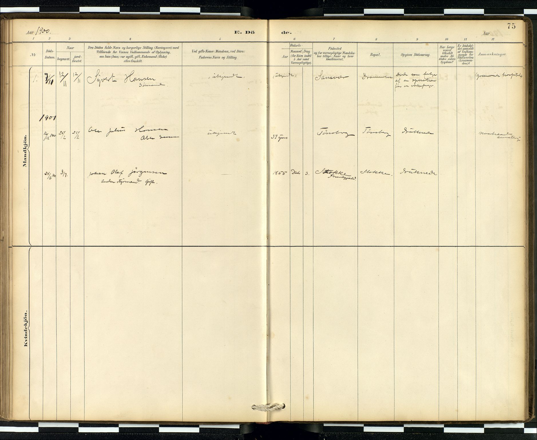  Den norske sjømannsmisjon i utlandet/London m/bistasjoner, SAB/SAB/PA-0103/H/Ha/L0002: Ministerialbok nr. A 2, 1887-1903, s. 74b-75a