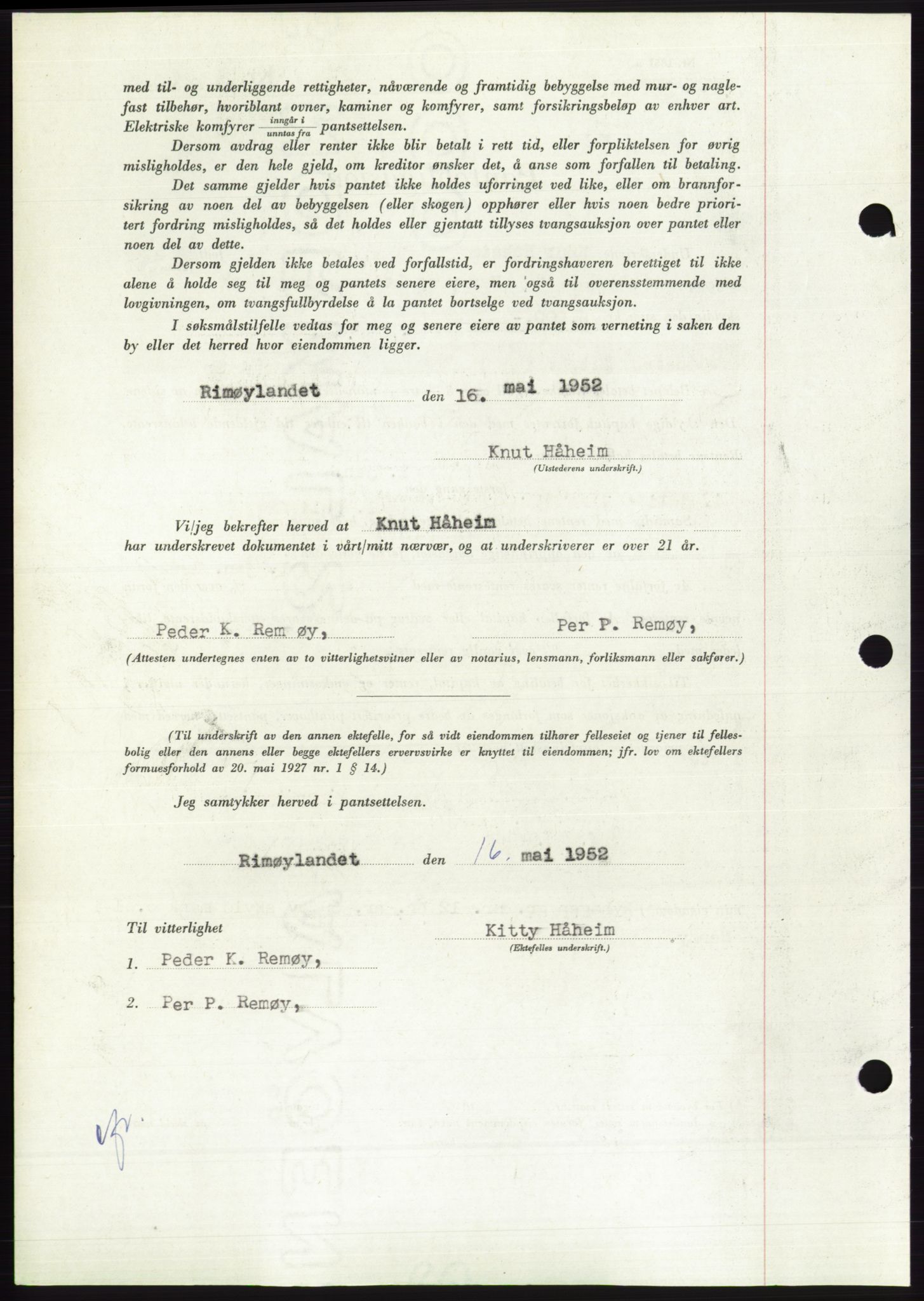 Søre Sunnmøre sorenskriveri, AV/SAT-A-4122/1/2/2C/L0121: Pantebok nr. 9B, 1951-1952, Dagboknr: 975/1952