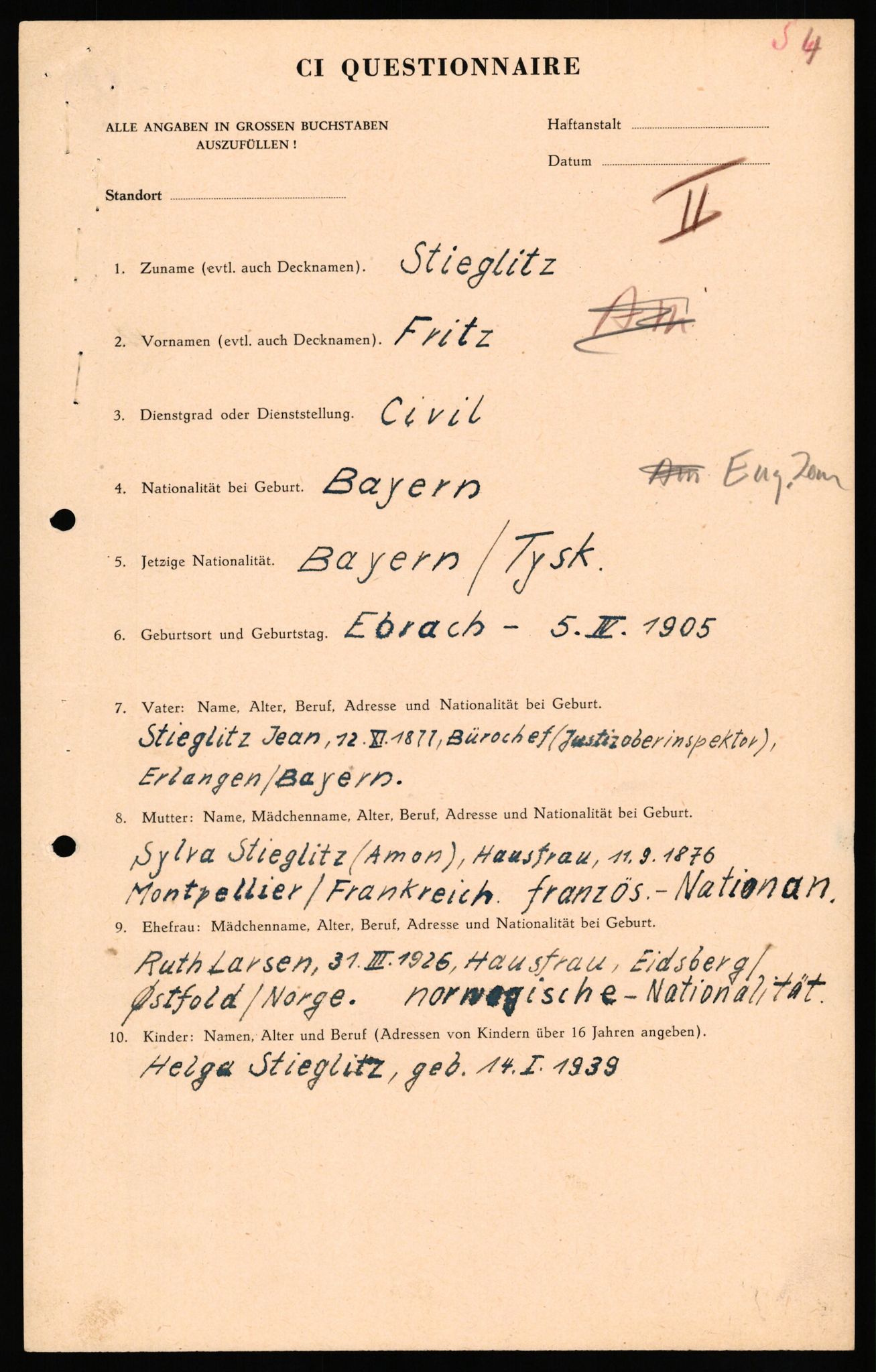 Forsvaret, Forsvarets overkommando II, AV/RA-RAFA-3915/D/Db/L0033: CI Questionaires. Tyske okkupasjonsstyrker i Norge. Tyskere., 1945-1946, s. 56