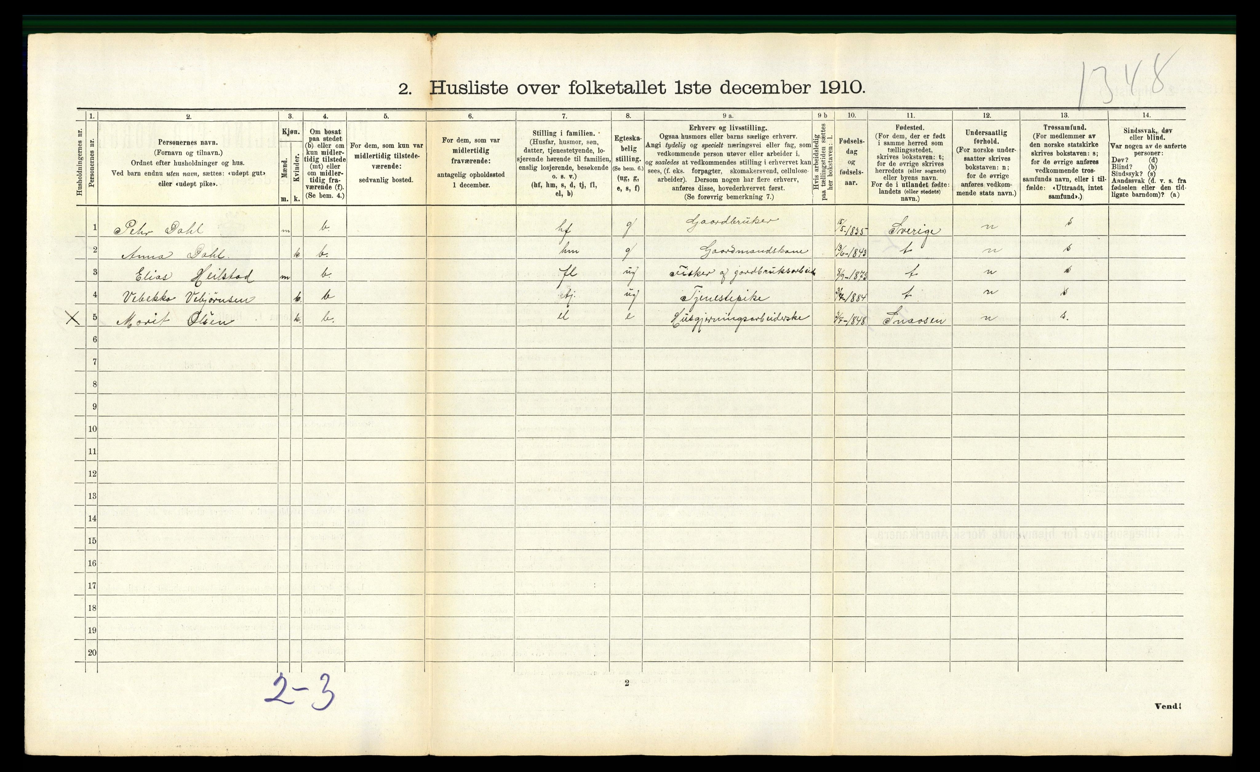 RA, Folketelling 1910 for 1811 Bindal herred, 1910, s. 447