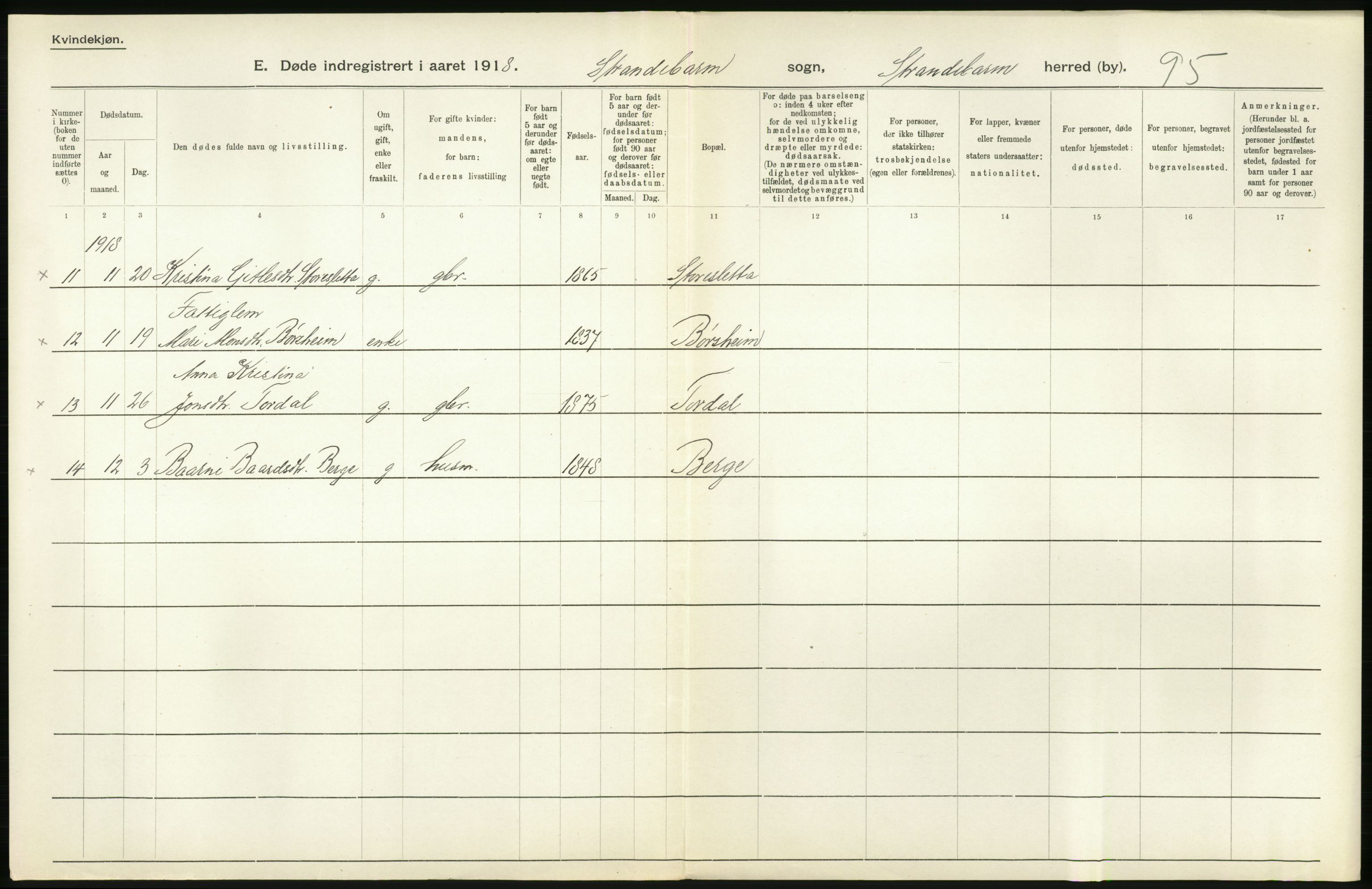 Statistisk sentralbyrå, Sosiodemografiske emner, Befolkning, RA/S-2228/D/Df/Dfb/Dfbh/L0036: Hordaland fylke: Døde., 1918, s. 340