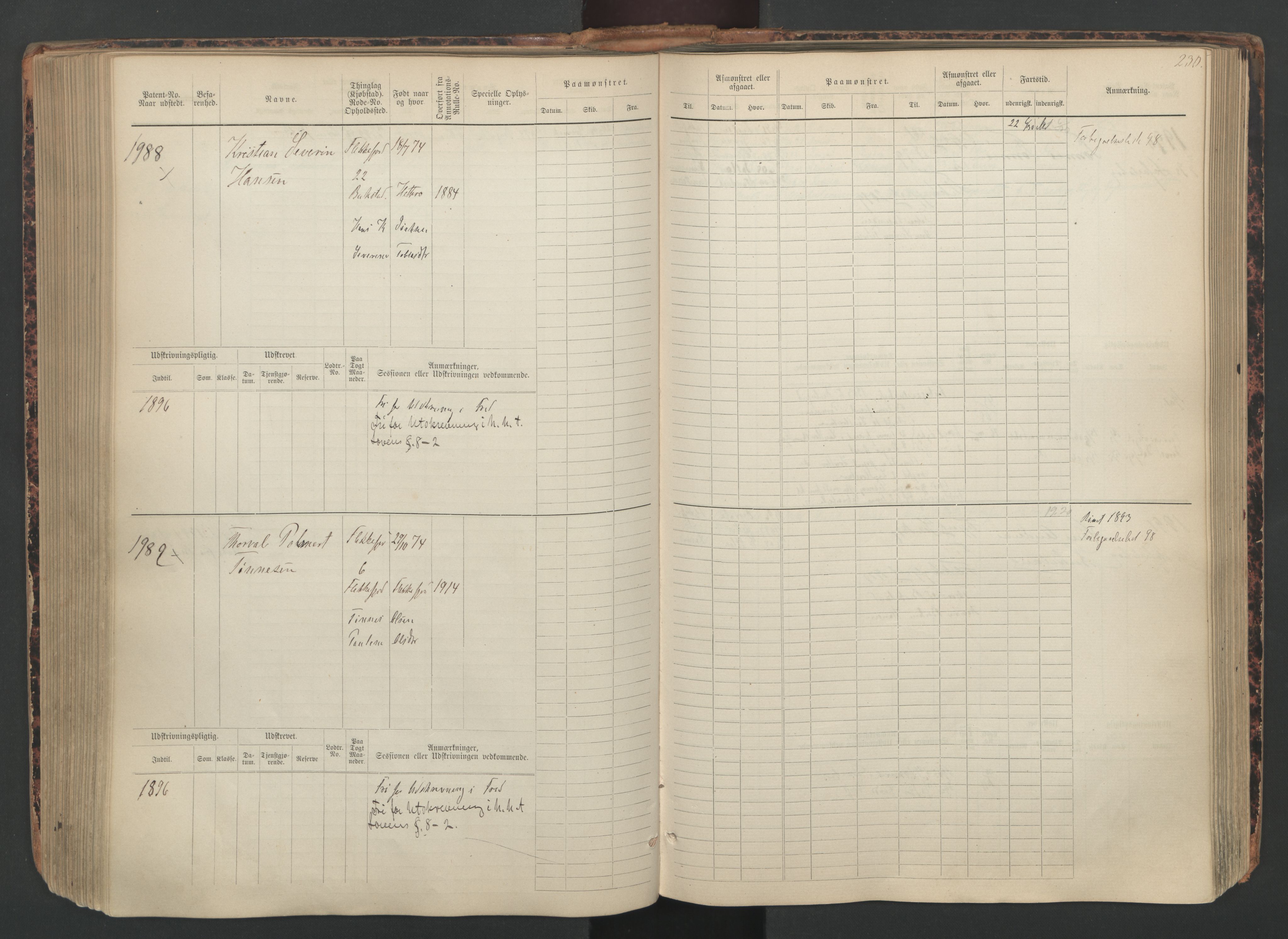 Flekkefjord mønstringskrets, SAK/2031-0018/F/Fb/L0010: Hovedrulle nr 1534-2329, Æ-7, 1884-1948, s. 232