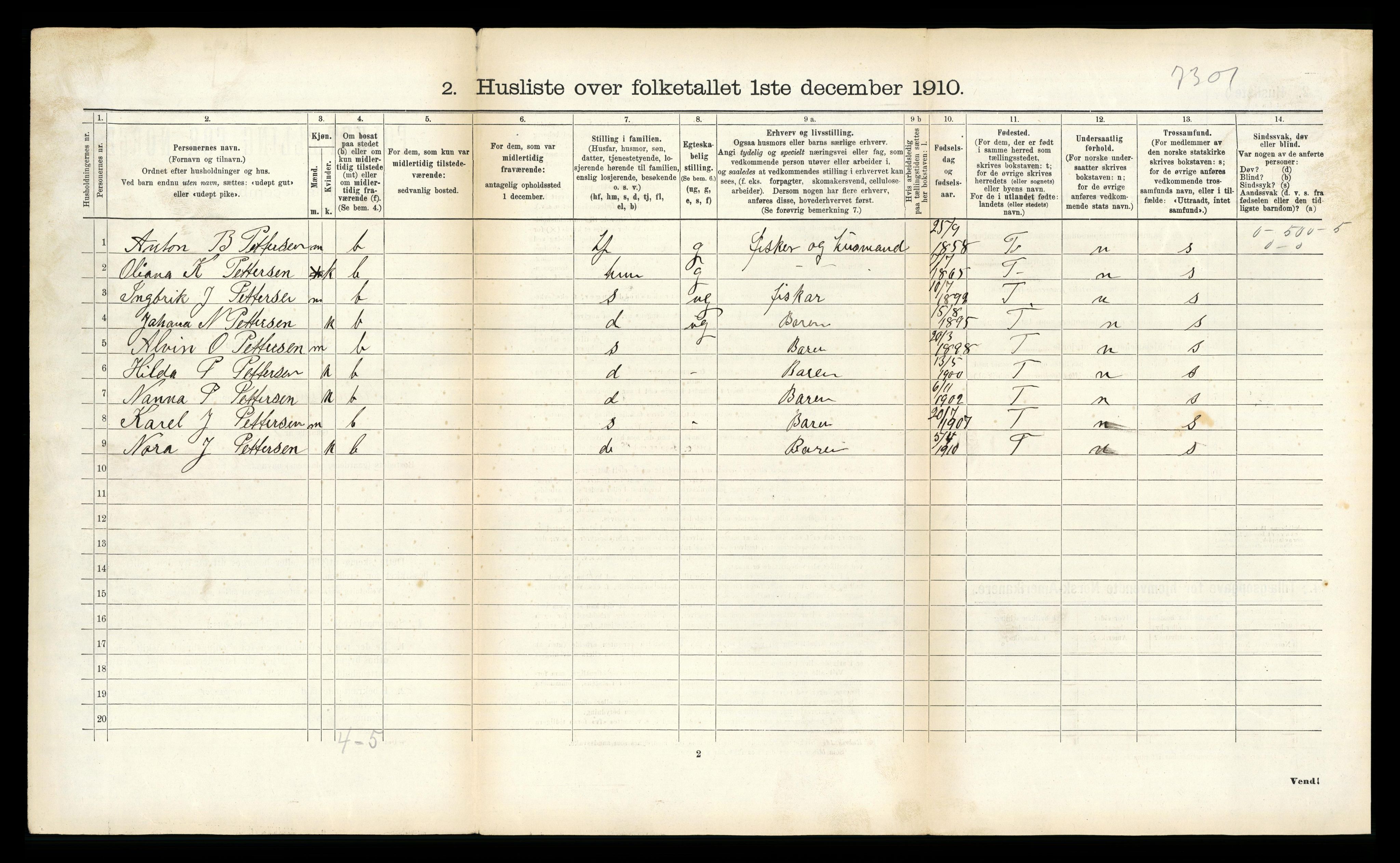 RA, Folketelling 1910 for 1934 Tromsøysund herred, 1910, s. 1012