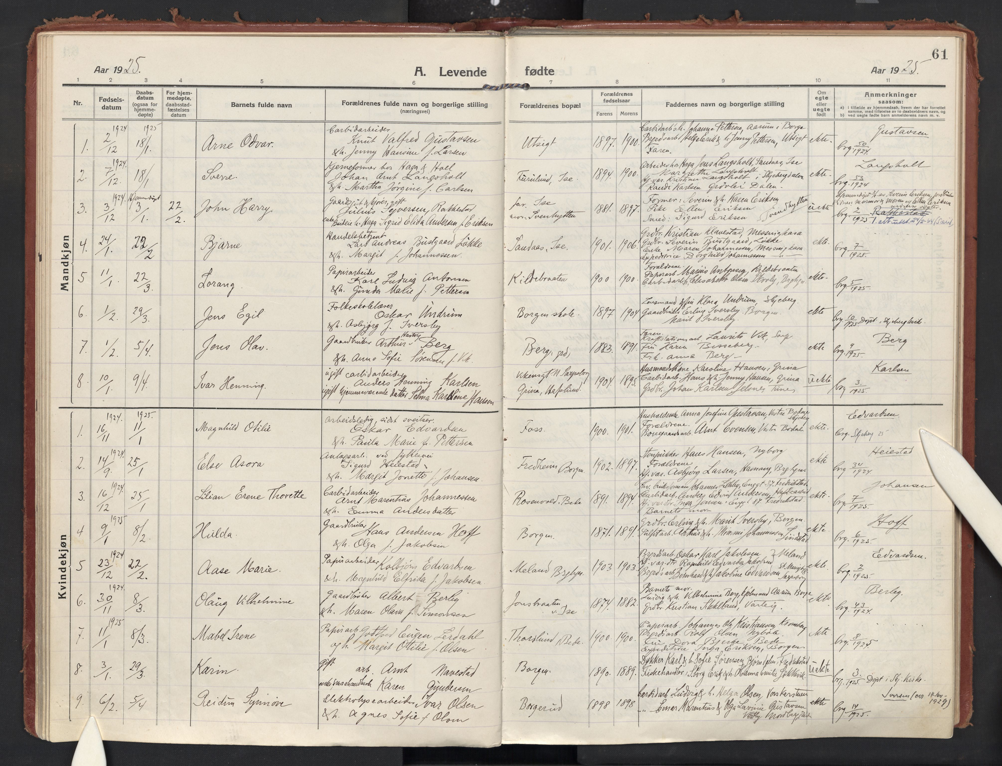 Skjeberg prestekontor Kirkebøker, AV/SAO-A-10923/F/Fd/L0001: Ministerialbok nr. IV 1, 1916-1925, s. 61