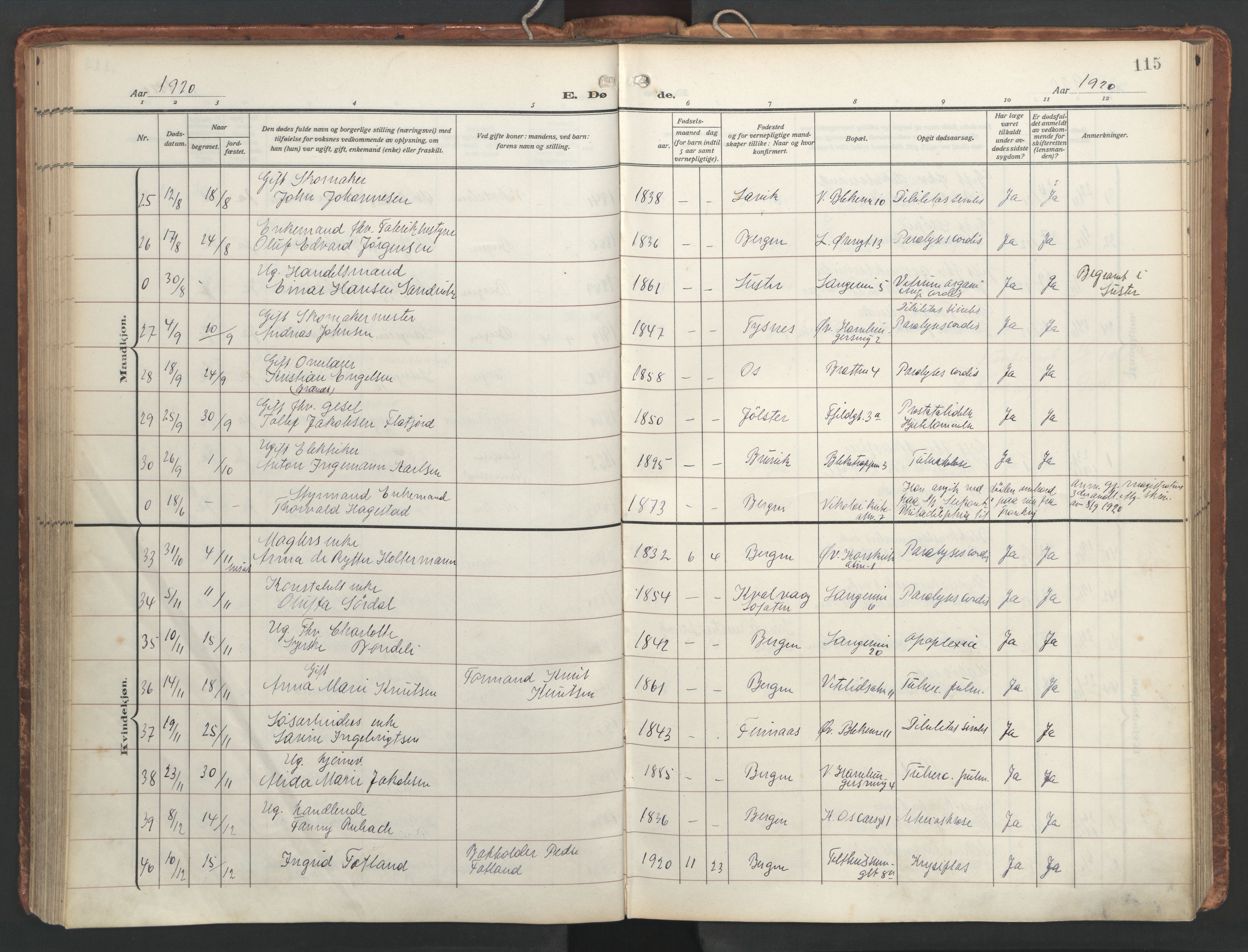 Korskirken sokneprestembete, AV/SAB-A-76101/H/Hab: Klokkerbok nr. E 5, 1910-1956, s. 114b-115a
