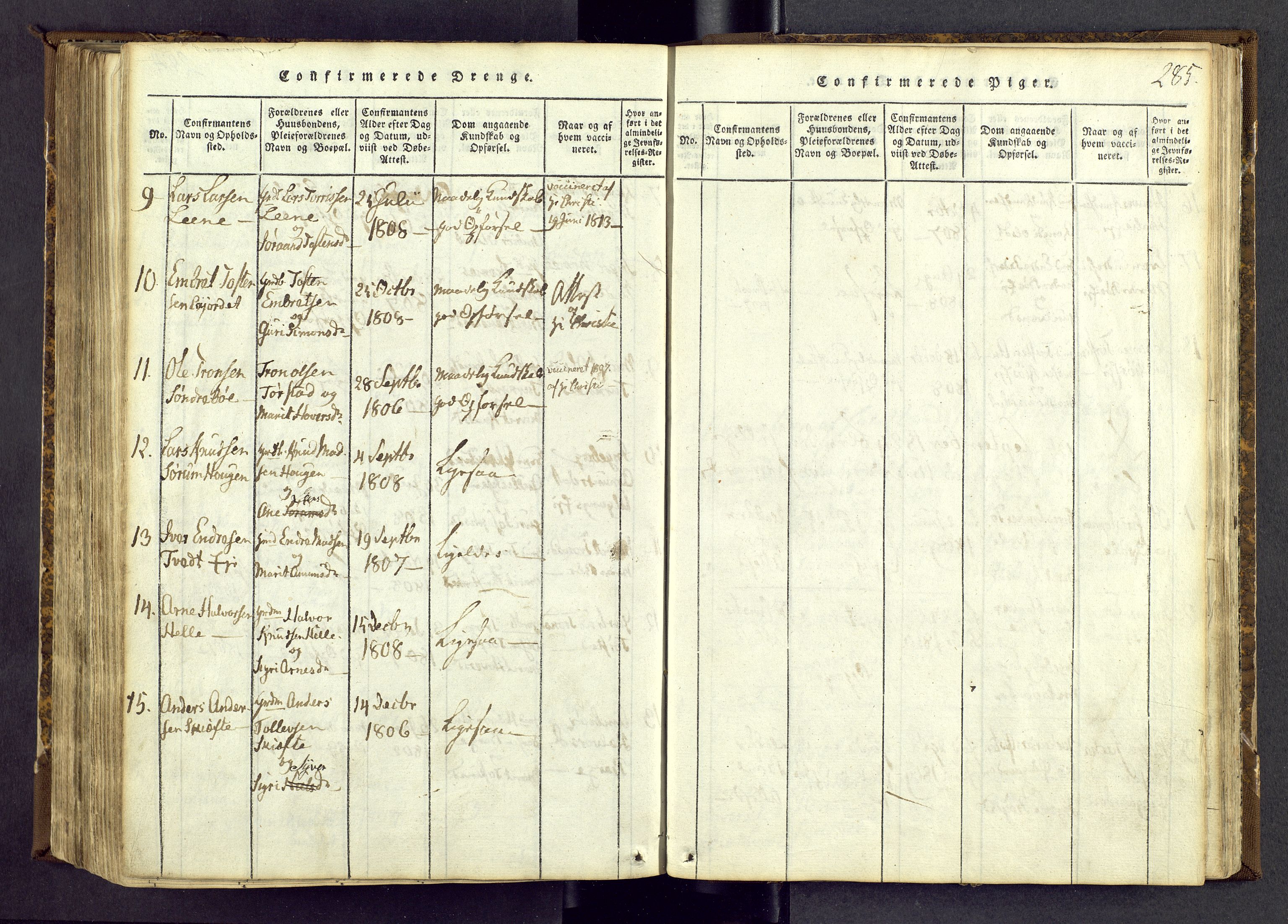 Vang prestekontor, Valdres, SAH/PREST-140/H/Ha/L0004: Ministerialbok nr. 4, 1814-1831, s. 285