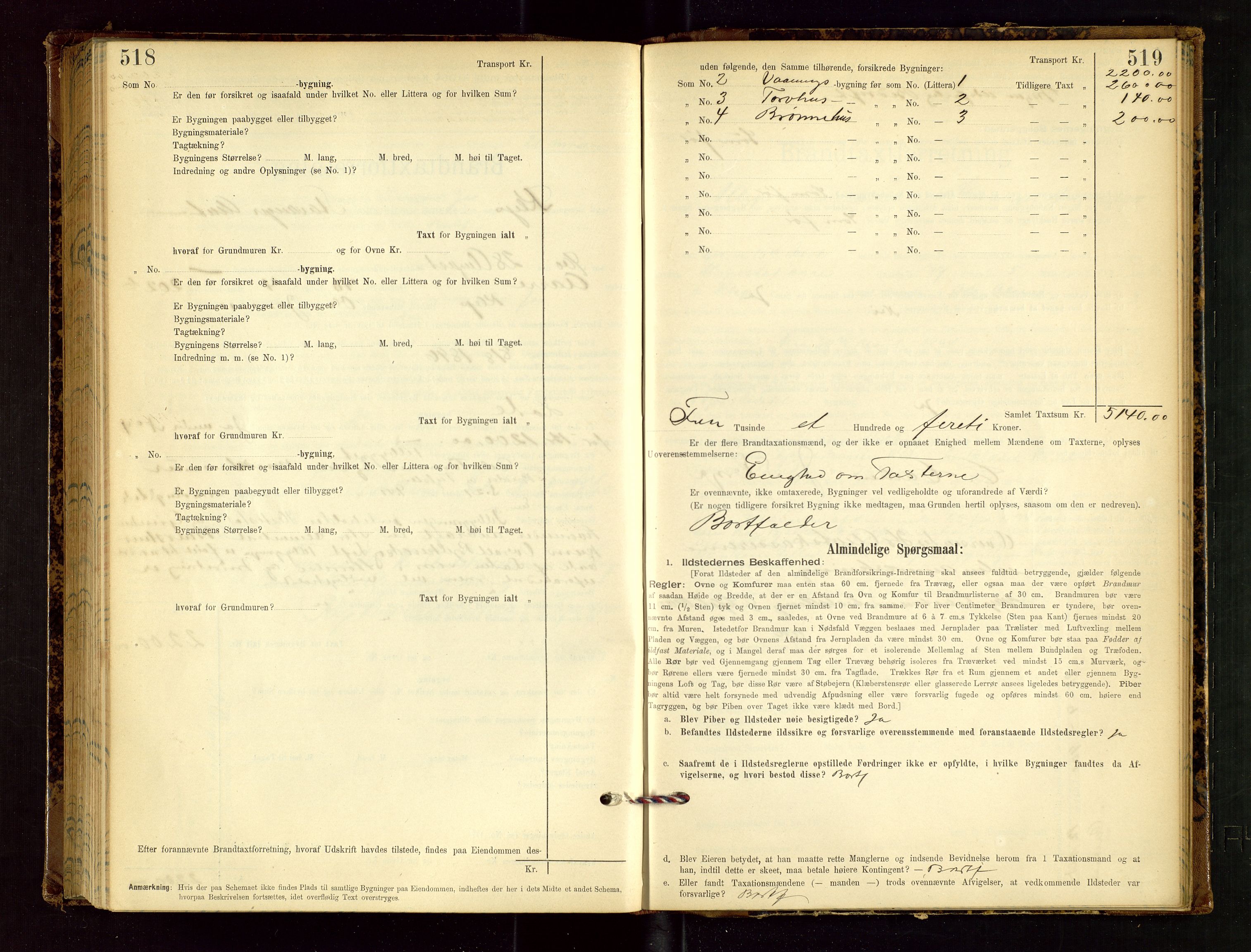 Klepp lensmannskontor, AV/SAST-A-100163/Goc/L0002: "Brandtaxationsprotokol" m/register, 1898-1902, s. 518-519