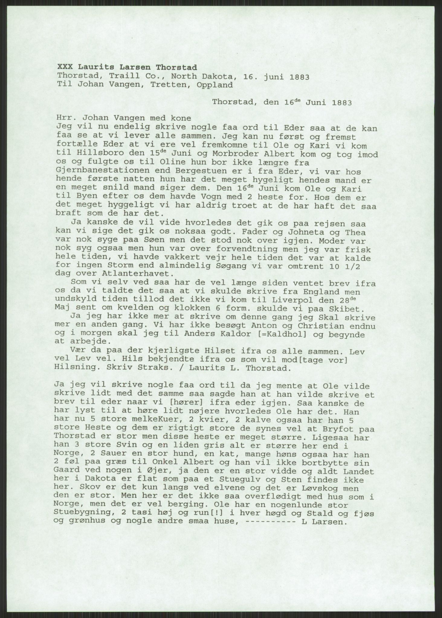 Samlinger til kildeutgivelse, Amerikabrevene, AV/RA-EA-4057/F/L0014: Innlån fra Oppland: Nyberg - Slettahaugen, 1838-1914, s. 9