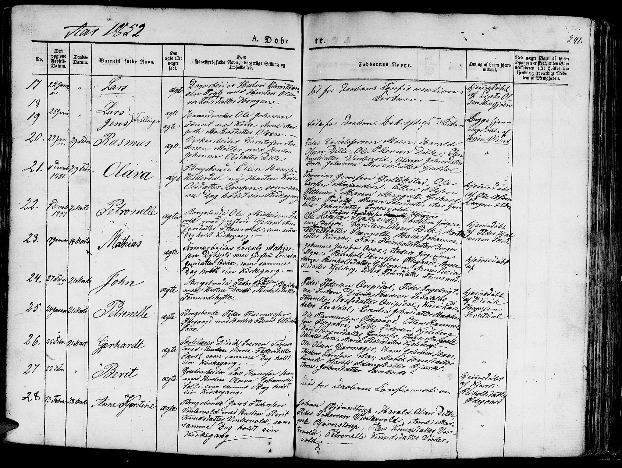 Ministerialprotokoller, klokkerbøker og fødselsregistre - Sør-Trøndelag, SAT/A-1456/681/L0938: Klokkerbok nr. 681C02, 1829-1879, s. 241