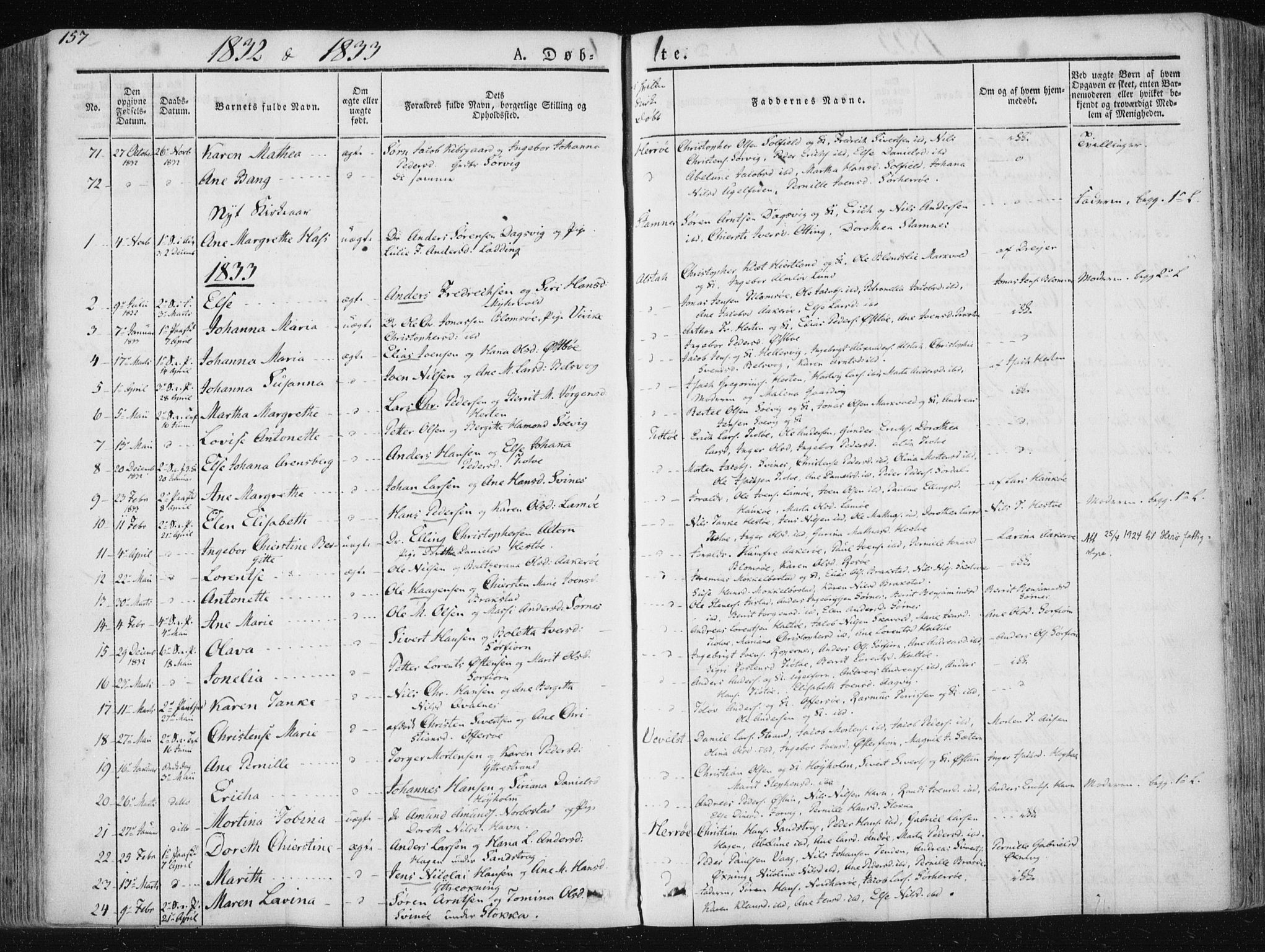 Ministerialprotokoller, klokkerbøker og fødselsregistre - Nordland, AV/SAT-A-1459/830/L0446: Ministerialbok nr. 830A10, 1831-1865, s. 157