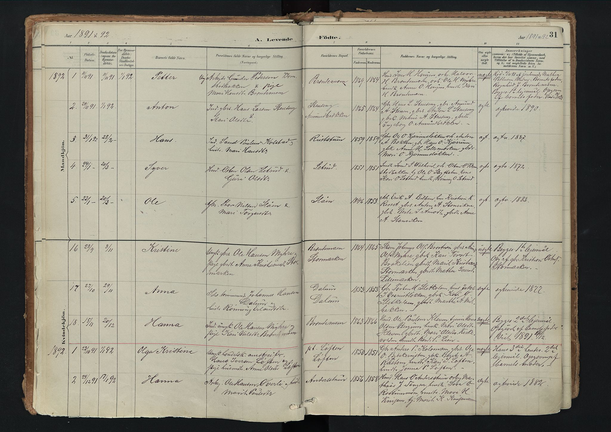 Nord-Fron prestekontor, AV/SAH-PREST-080/H/Ha/Haa/L0003: Ministerialbok nr. 3, 1884-1914, s. 31